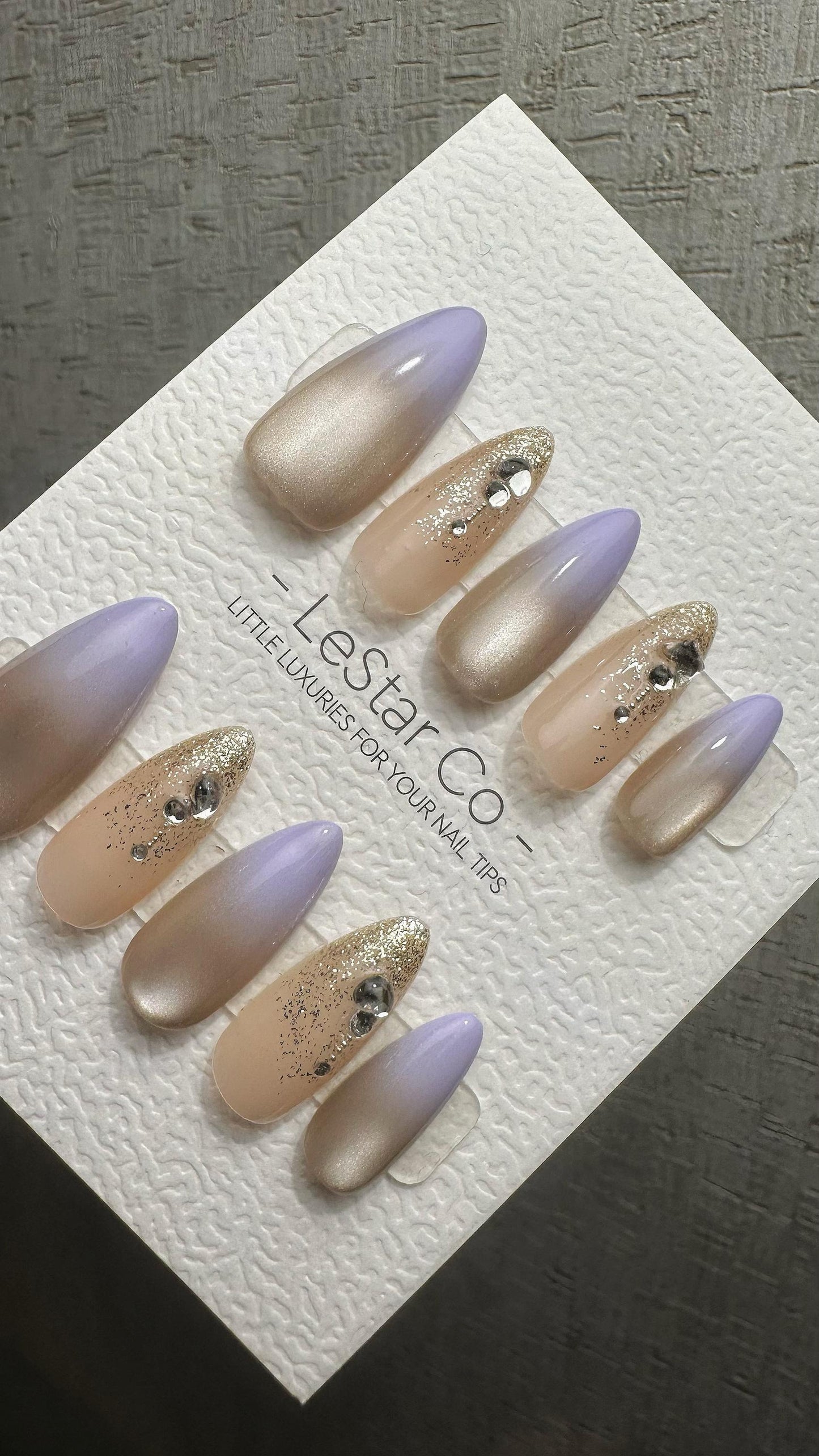 Reusable Nude Lilac Glow Cat Eye Effect| Premium Press on Nails Gel | Fake Nails | Cute Fun Colorful Gel Nail faux nails WM984