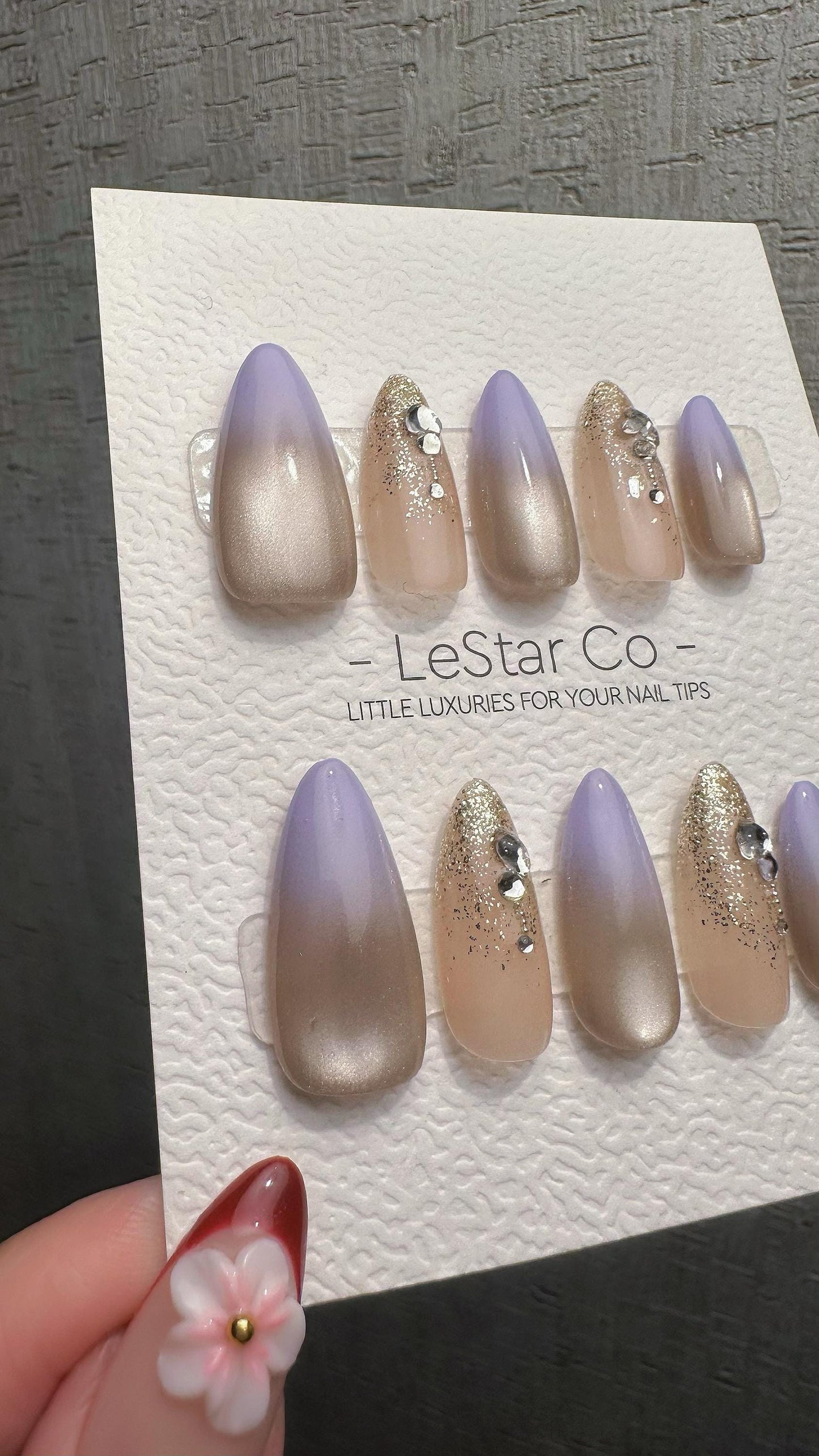 Reusable Nude Lilac Glow Cat Eye Effect| Premium Press on Nails Gel | Fake Nails | Cute Fun Colorful Gel Nail faux nails WM984