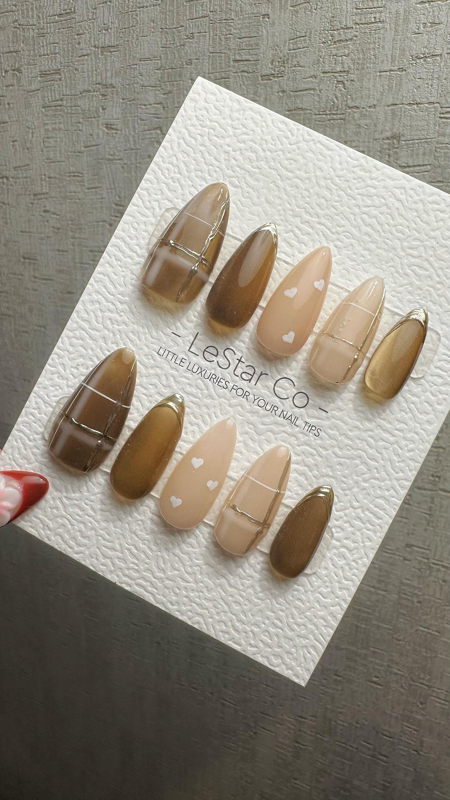 Reusable Toffee Heart Charm Cat Eye Effect| Premium Press on Nails Gel | Fake Nails | Cute Fun Colorful Gel Nail faux nails WM986
