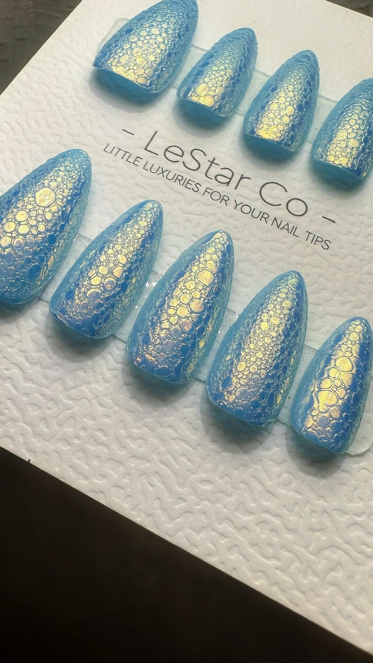 Reusable Blue Lagoon Sparkle | Premium Press on Nails Gel Hand Painted Pressons Customizable Gel Nail Artist fake nails WM990