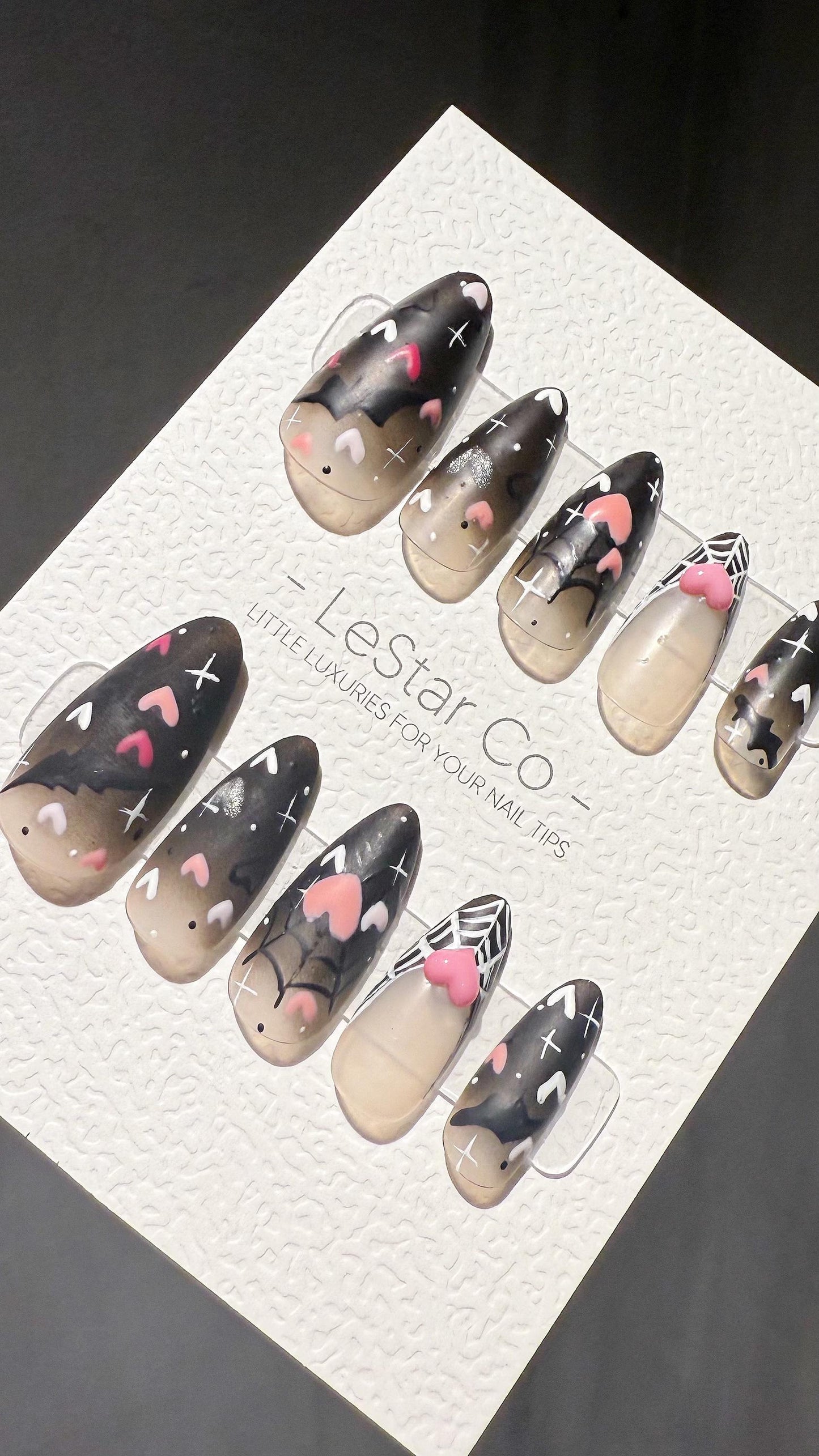 Reusable Batty Romance Web of Love Valentine Halloween| Premium Press on Nails Gel | Fake Nails | Cute Fun Colorful Gel Nail TMR998