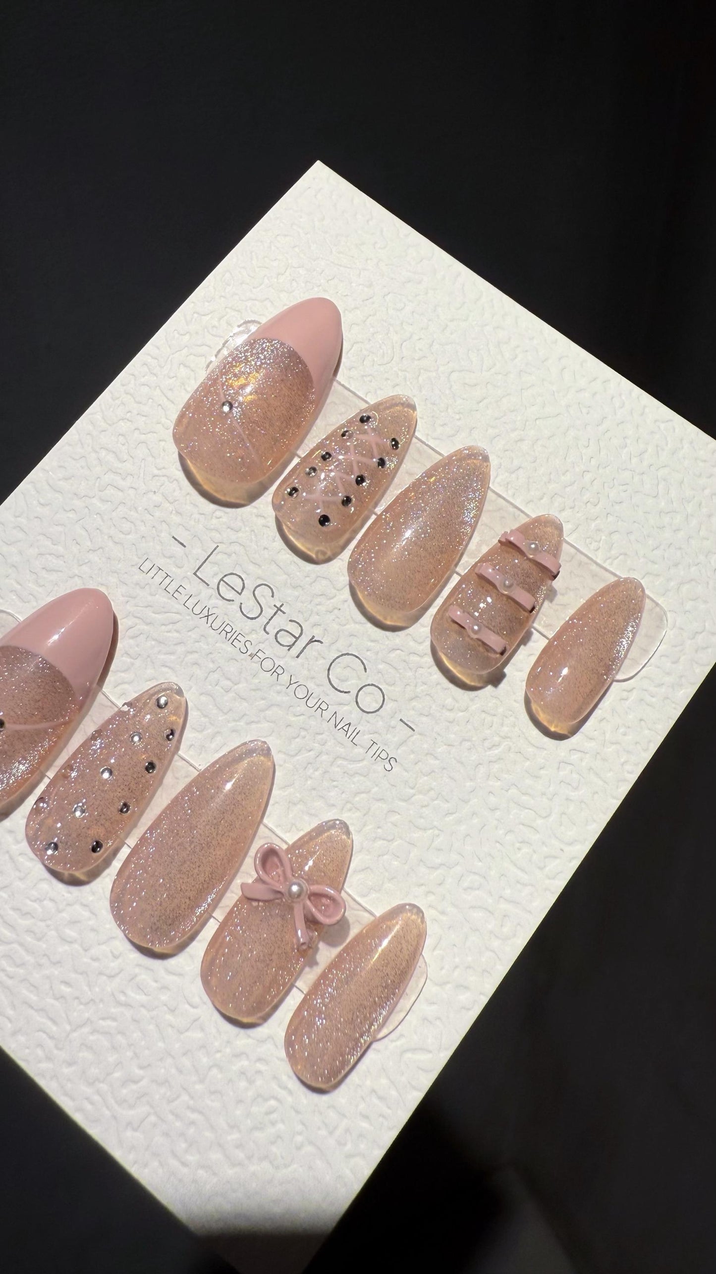 Reusable Pink Sparkling Lace Cat Eye Effect | Premium Press on Nails Gel | Fake Nails | Cute Fun Colorful Gel Nail Artist faux nails TMR1011