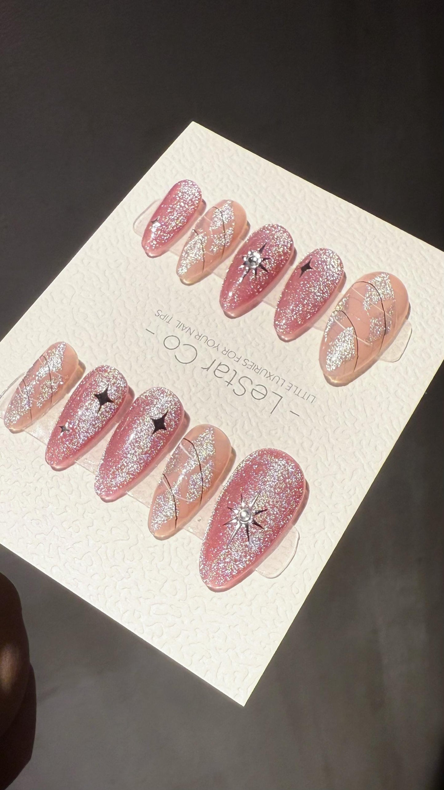 Reusable Pink Galaxy Cat Eye Effect | Premium Press on Nails Gel Hand Painted Pressons Customizable Gel Nail Artist faux nails TMR1012