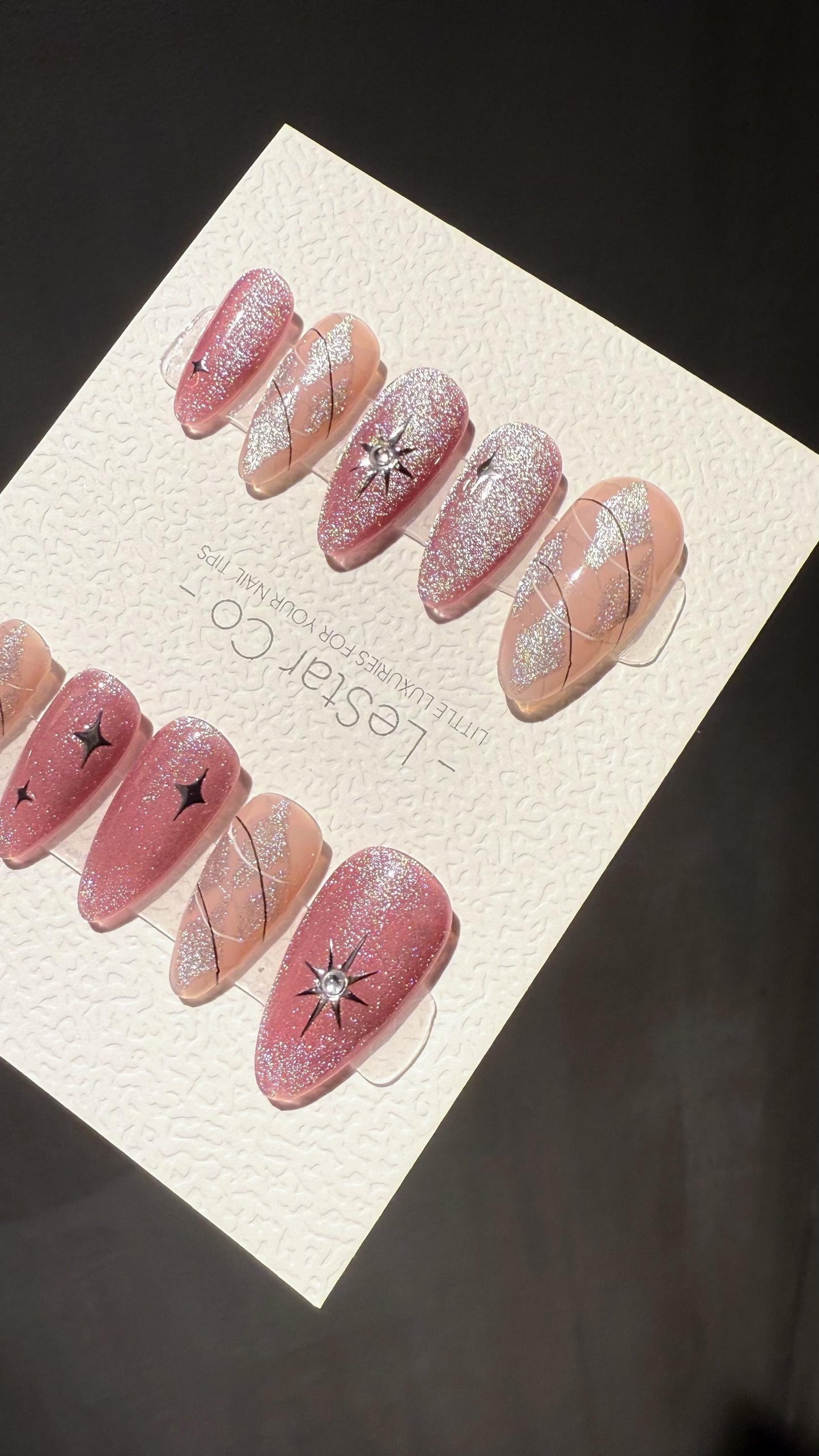 Reusable Pink Galaxy Cat Eye Effect | Premium Press on Nails Gel Hand Painted Pressons Customizable Gel Nail Artist faux nails TMR1012