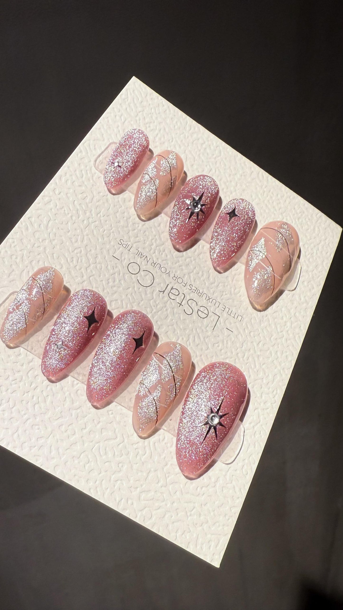 Reusable Pink Galaxy Cat Eye Effect | Premium Press on Nails Gel Hand Painted Pressons Customizable Gel Nail Artist faux nails TMR1012