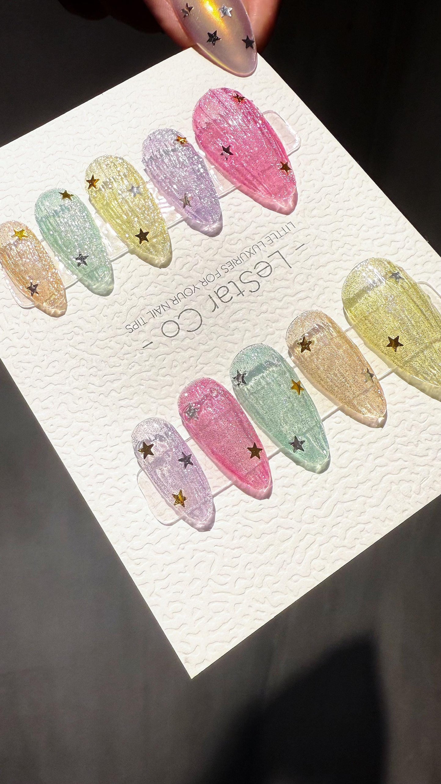Reusable Twinkle Pop Cat Eye Effect| Premium Press on Nails Gel Hand Painted Pressons Customizable Gel Nail Artist faux nails TMR996