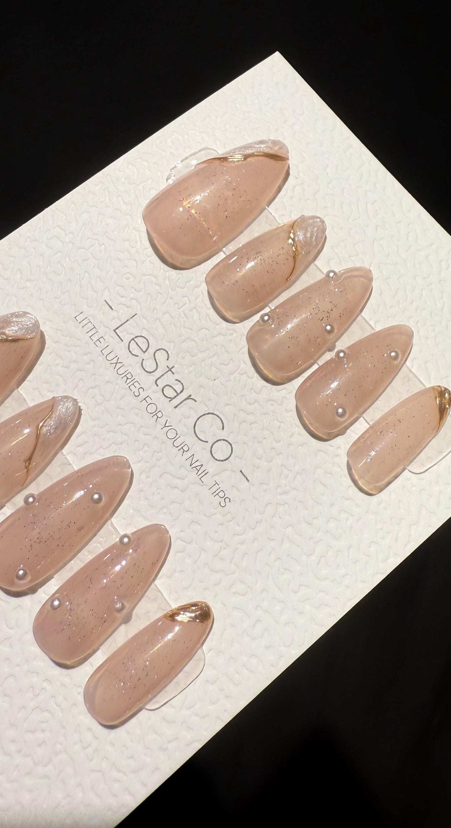 Reusable Pearl Accent | Premium Short Press on Nails Gel Manicure Handprint Pressons Handmade | Lestarco faux nails TMR1010