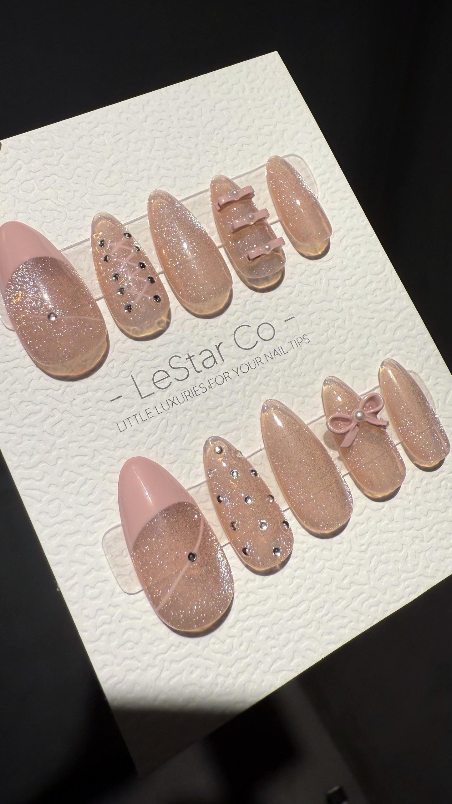 Reusable Pink Sparkling Lace Cat Eye Effect | Premium Press on Nails Gel | Fake Nails | Cute Fun Colorful Gel Nail Artist faux nails TMR1011
