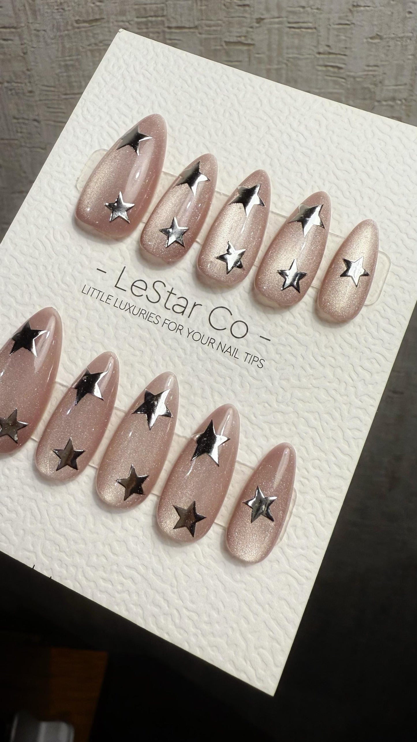 Reusable Moon Dust Cat Eye Effect | Premium Press on Nails Gel Hand Painted Pressons Customizable Gel Nail Artist faux nails WM1019