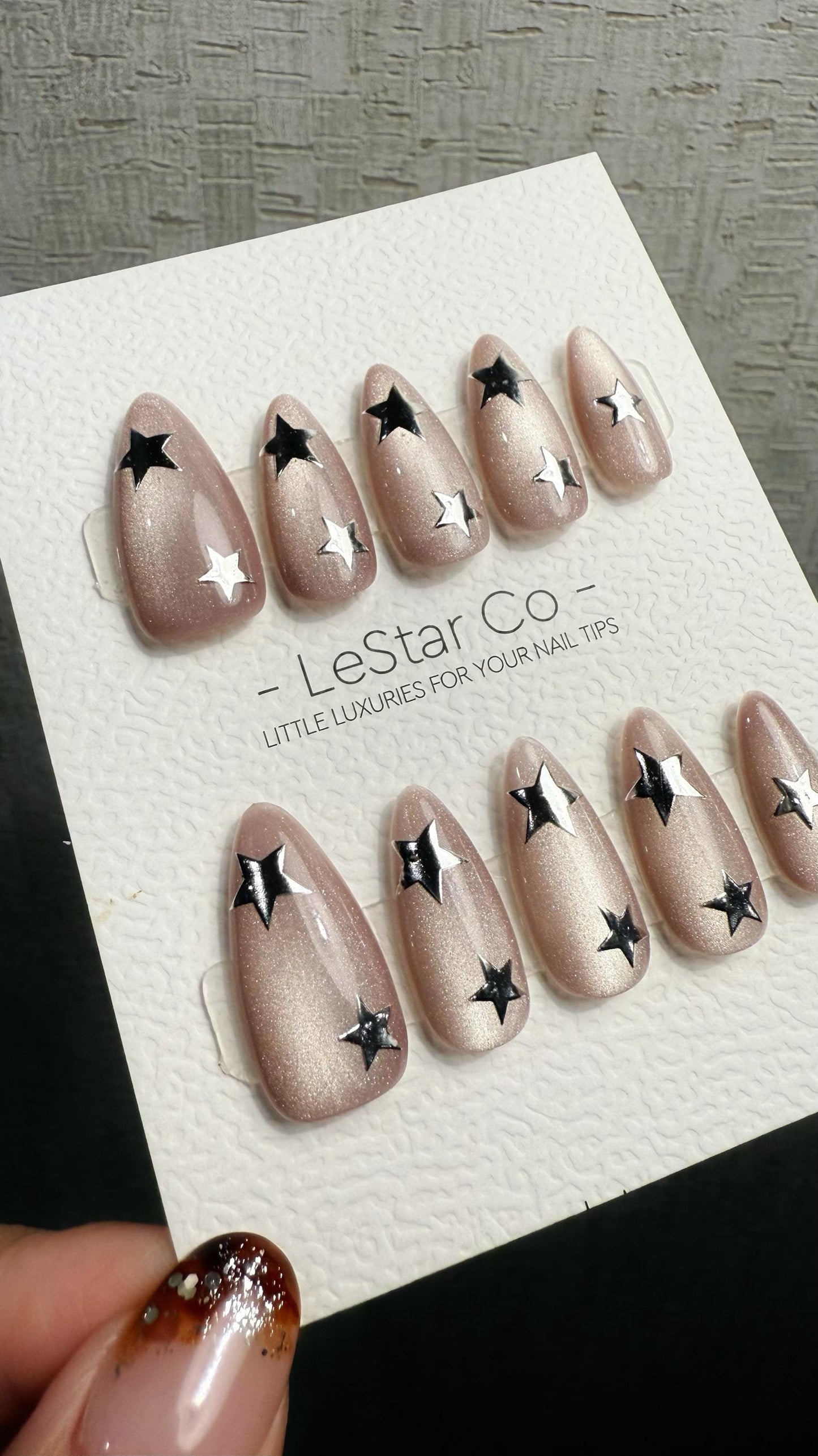 Reusable Moon Dust Cat Eye Effect | Premium Press on Nails Gel Hand Painted Pressons Customizable Gel Nail Artist faux nails WM1019