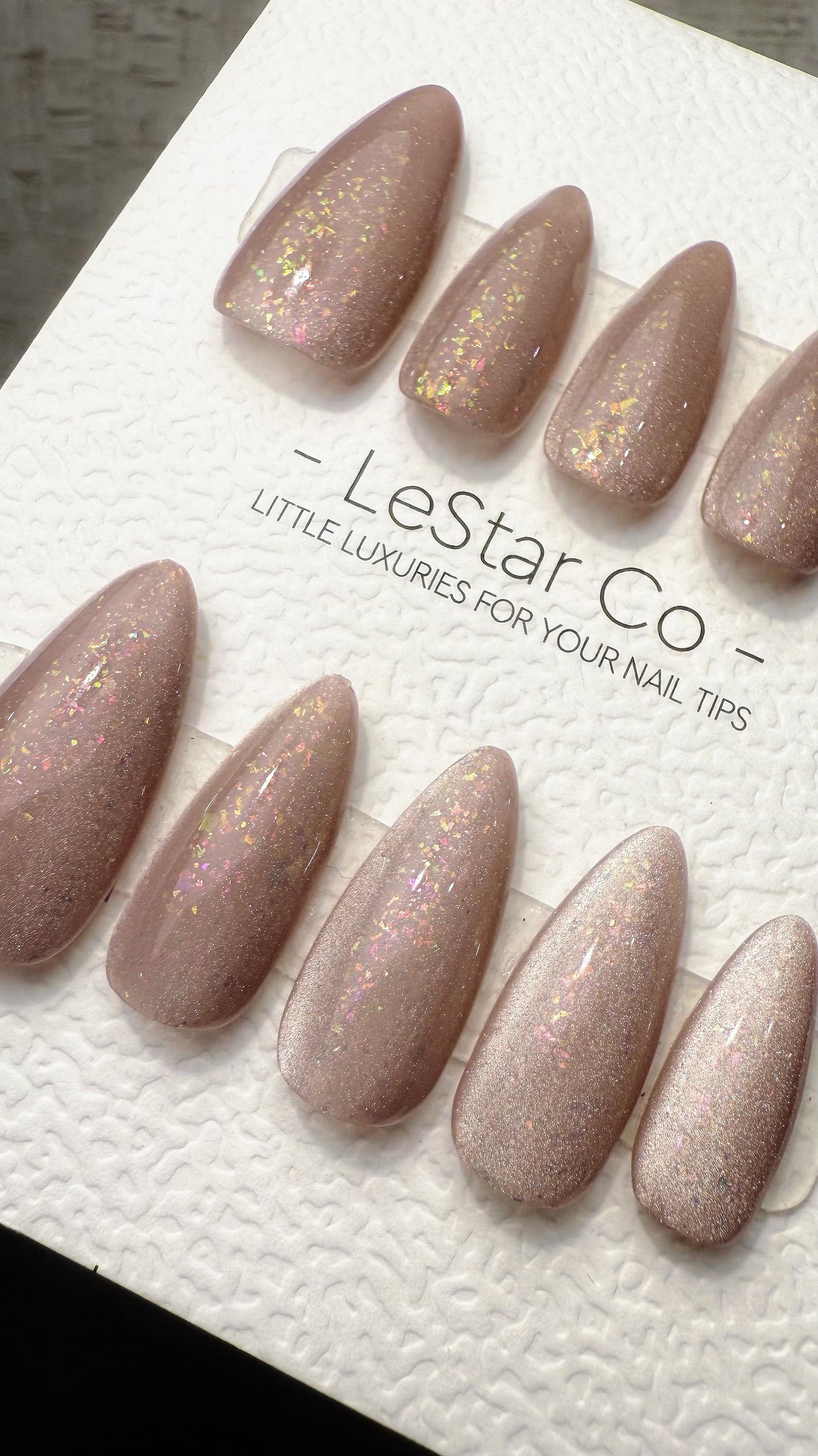 Reusable Moonbeam Blush Cat Eye | Nails Premium Press on Nails Gel Manicure Handprint Pressons Handmade | Lestarco faux nails WM1023