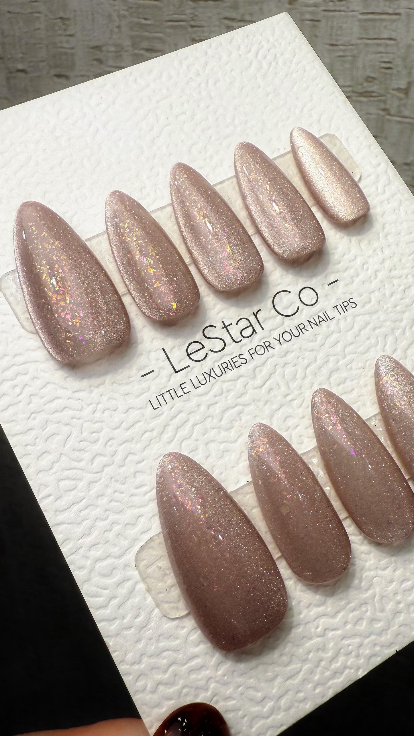 Reusable Moonbeam Blush Cat Eye | Nails Premium Press on Nails Gel Manicure Handprint Pressons Handmade | Lestarco faux nails WM1023