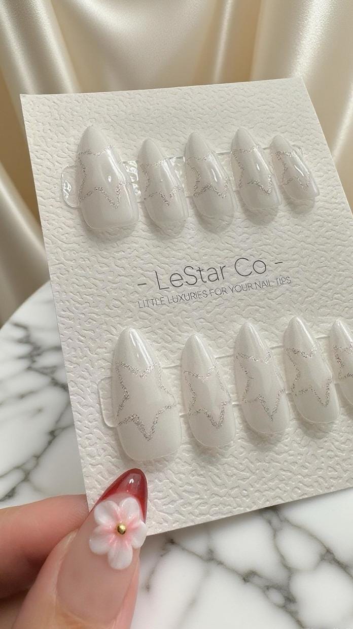 Reusable Celestial Outline | Premium Press on Nails Gel Hand Painted Pressons Pressons Colorful Gel Nail Artist faux nails 983WM