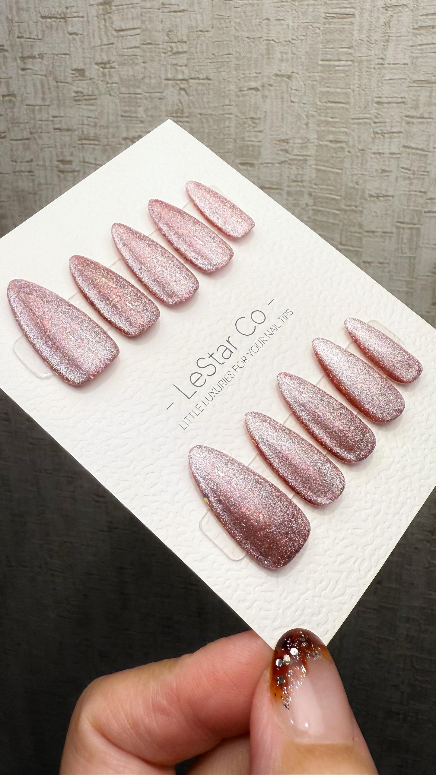 Reusable Pink Prism Cat Eye Effect | Nails Premium Press on Nails Gel Manicure Handprint Pressons Handmade | Lestarco faux nails WM1030
