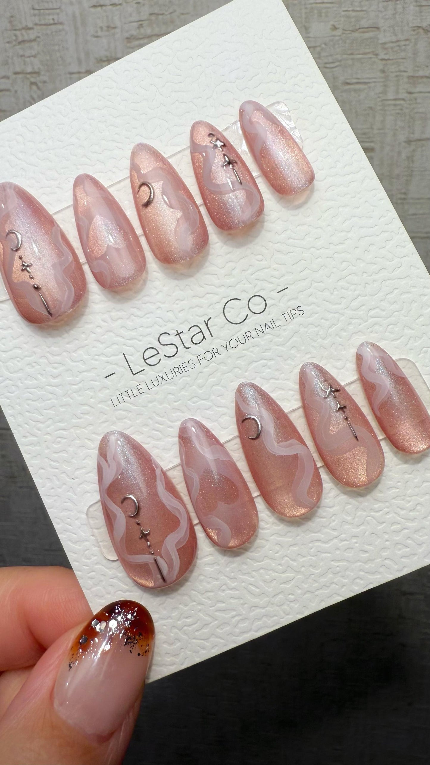 Reusable Moonlit Mirage | Premium Handmade Press on Nails Gel | Fake Nails | Cute Fun Colorful Gel Nail Artist faux nails TMR1041