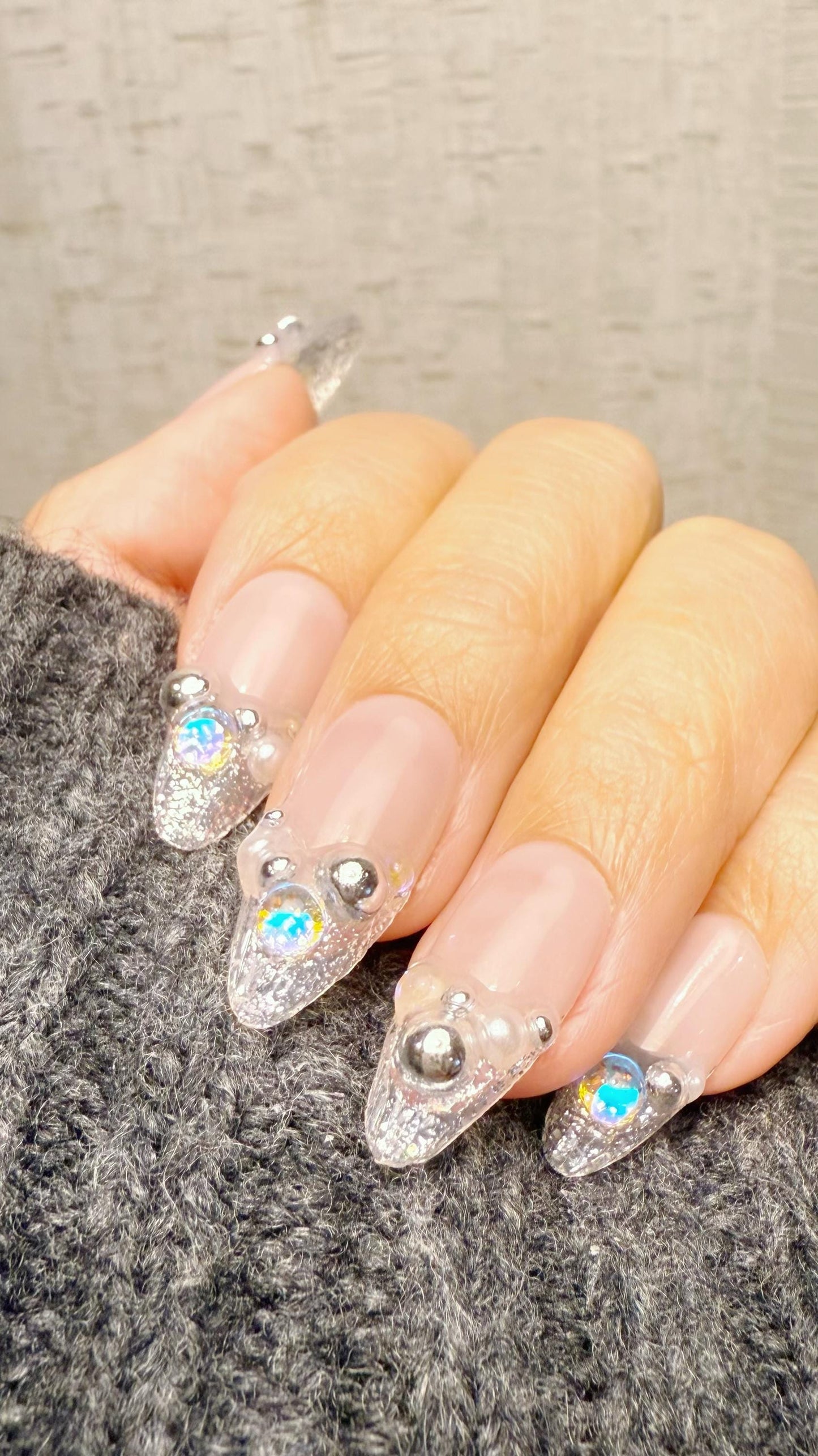 Reusable Starlit Empress French Tip | Premium Handmade Press on Nails Gel | Fake Nails | Cute Fun Colorful Gel Nail Artist faux nails QN1043