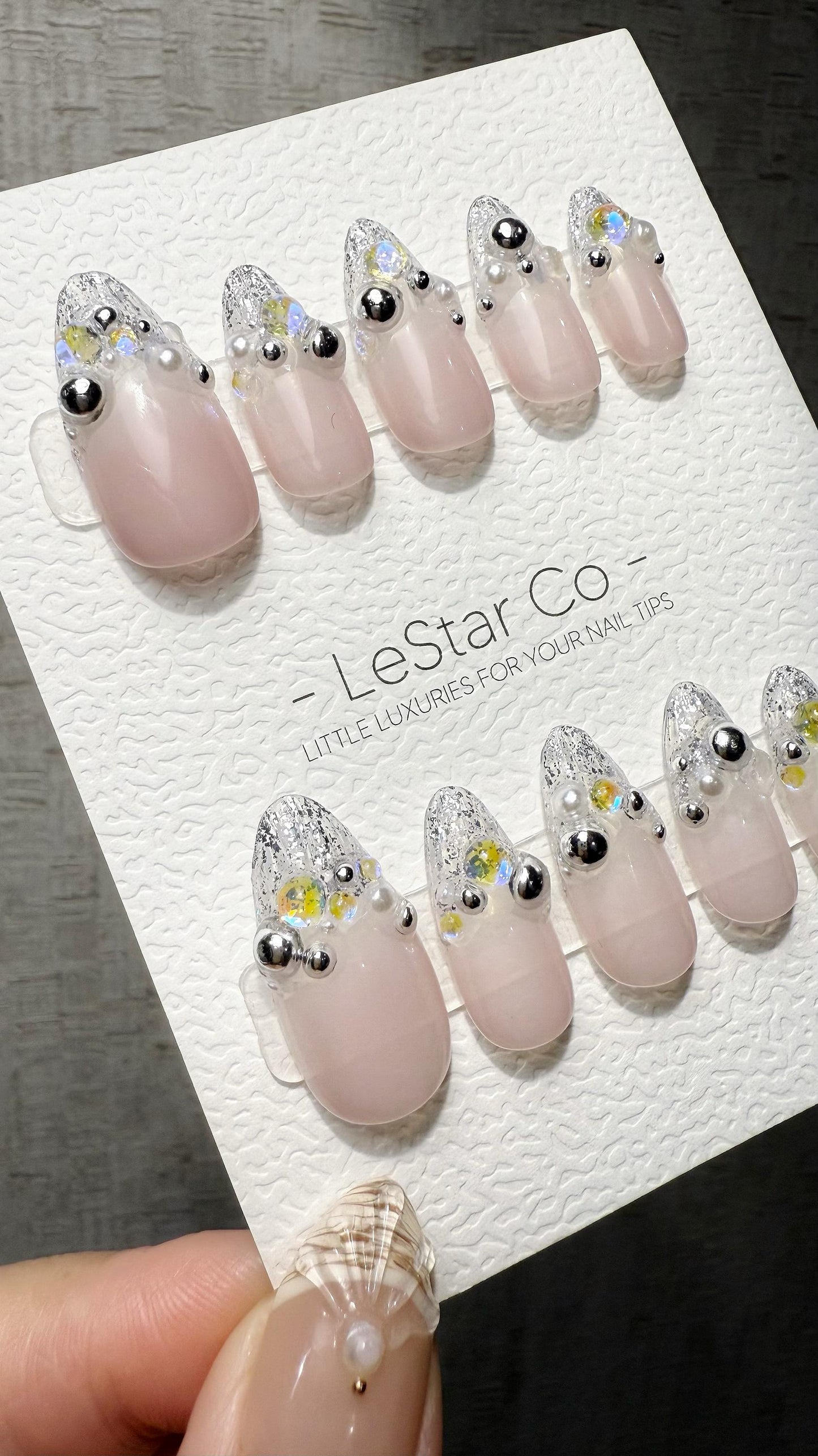 Reusable Starlit Empress French Tip | Premium Handmade Press on Nails Gel | Fake Nails | Cute Fun Colorful Gel Nail Artist faux nails QN1043