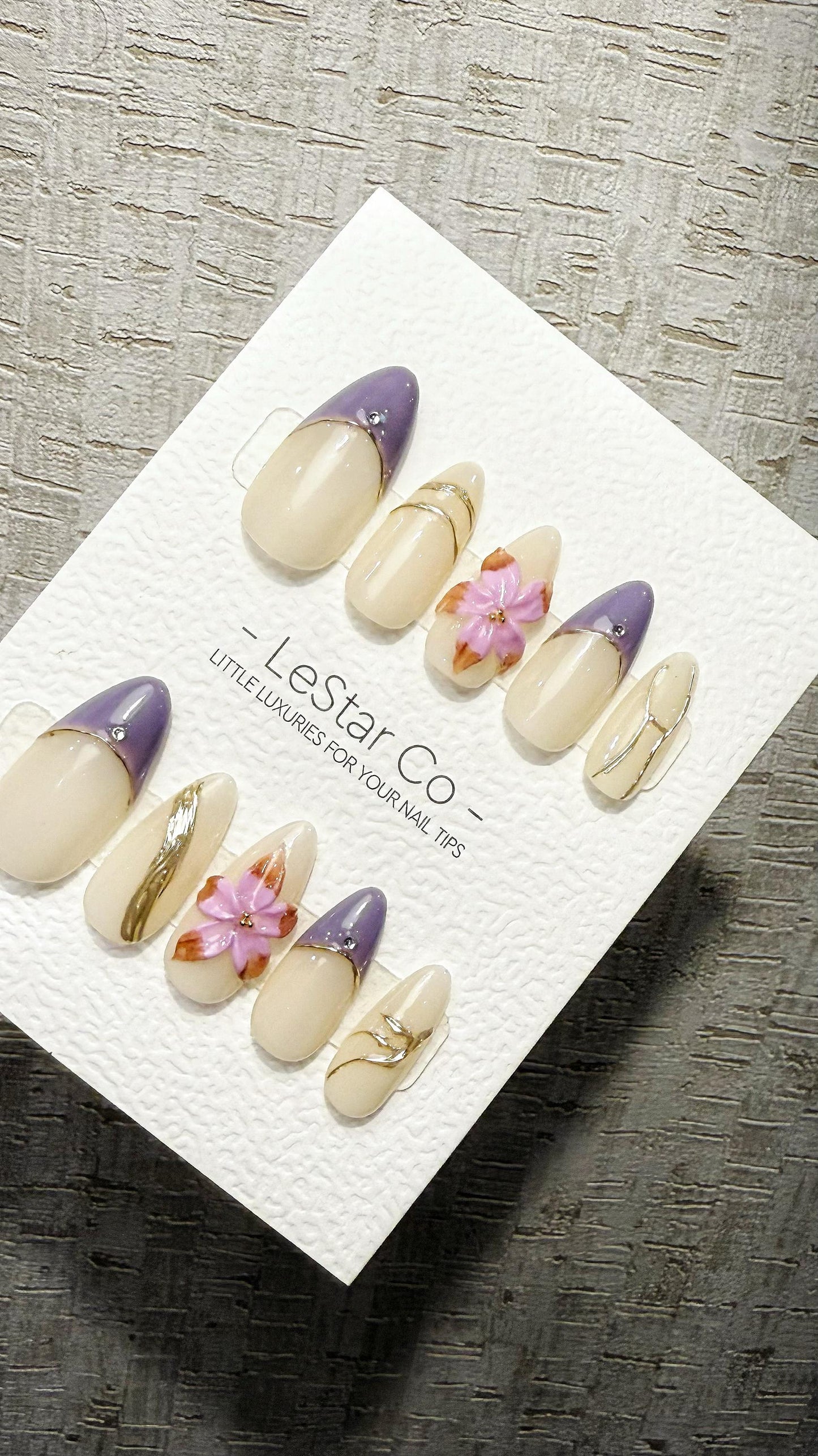 Violet Blossom Elegance 3D Flower French Tip Press On Nails Handmade Reusable Gel Nails ML1048