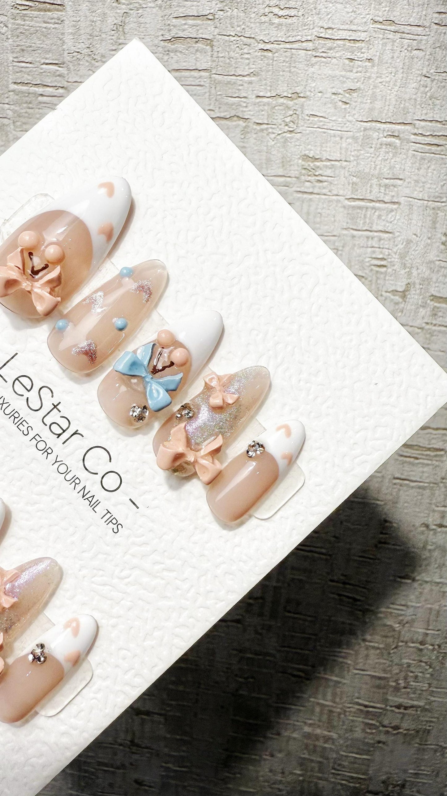 Sweet Candy Garden 3D Ribbon French Tip Press On Nails Handmade Reusable Gel Nails ML1049