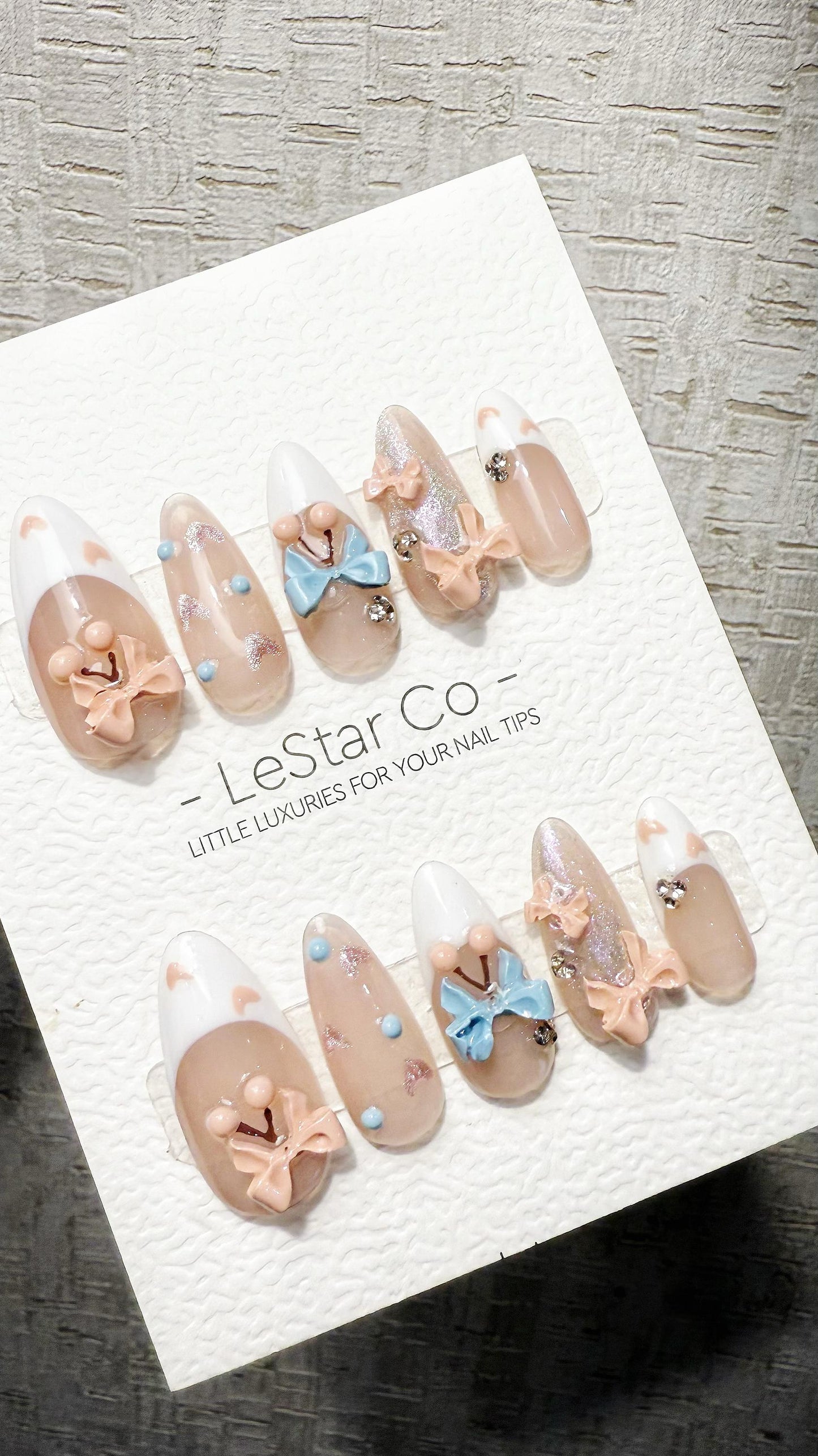 Sweet Candy Garden 3D Ribbon French Tip Press On Nails Handmade Reusable Gel Nails ML1049