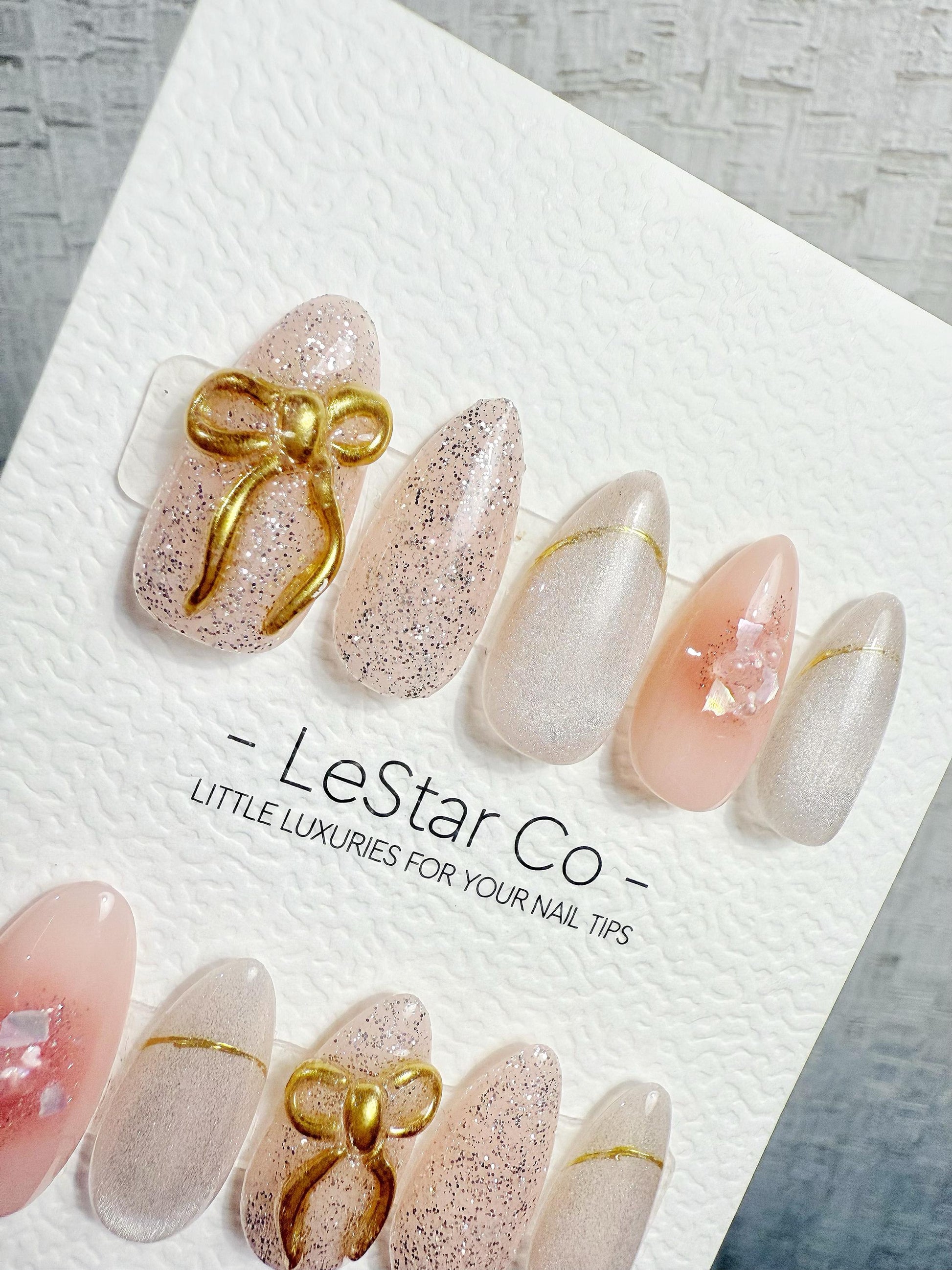 4for3 Timed Offer)Reusable Blush Bow Dream Cat Eye Effect| Premium Handmade Press on Nails Gel | Fake Nails | Cute Pressons Gel Nail MC1060
