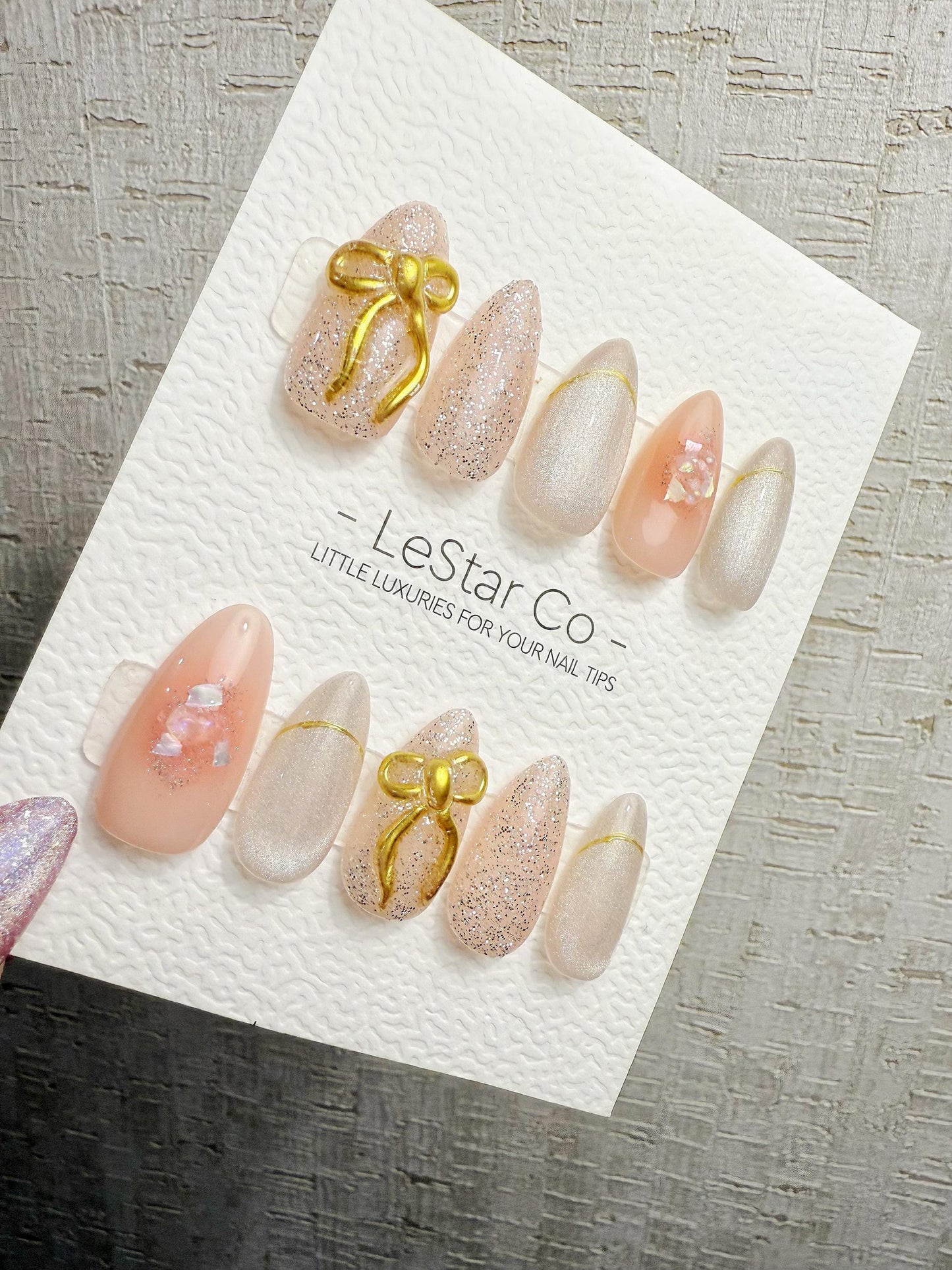 4for3 Timed Offer)Reusable Blush Bow Dream Cat Eye Effect| Premium Handmade Press on Nails Gel | Fake Nails | Cute Pressons Gel Nail MC1060