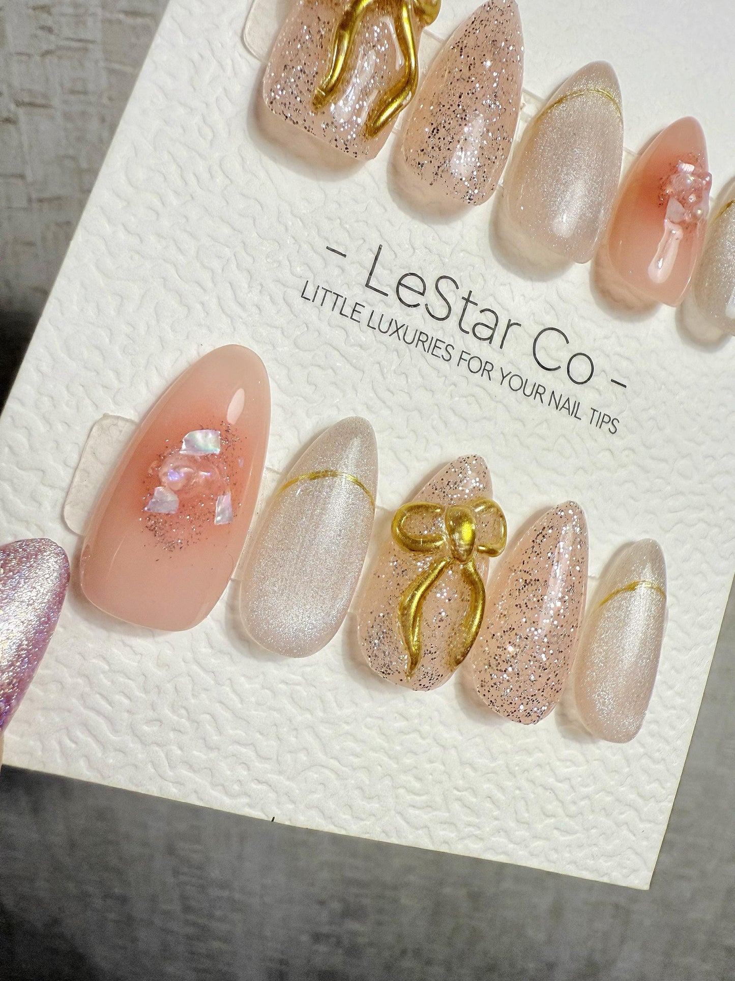 4for3 Timed Offer)Reusable Blush Bow Dream Cat Eye Effect| Premium Handmade Press on Nails Gel | Fake Nails | Cute Pressons Gel Nail MC1060