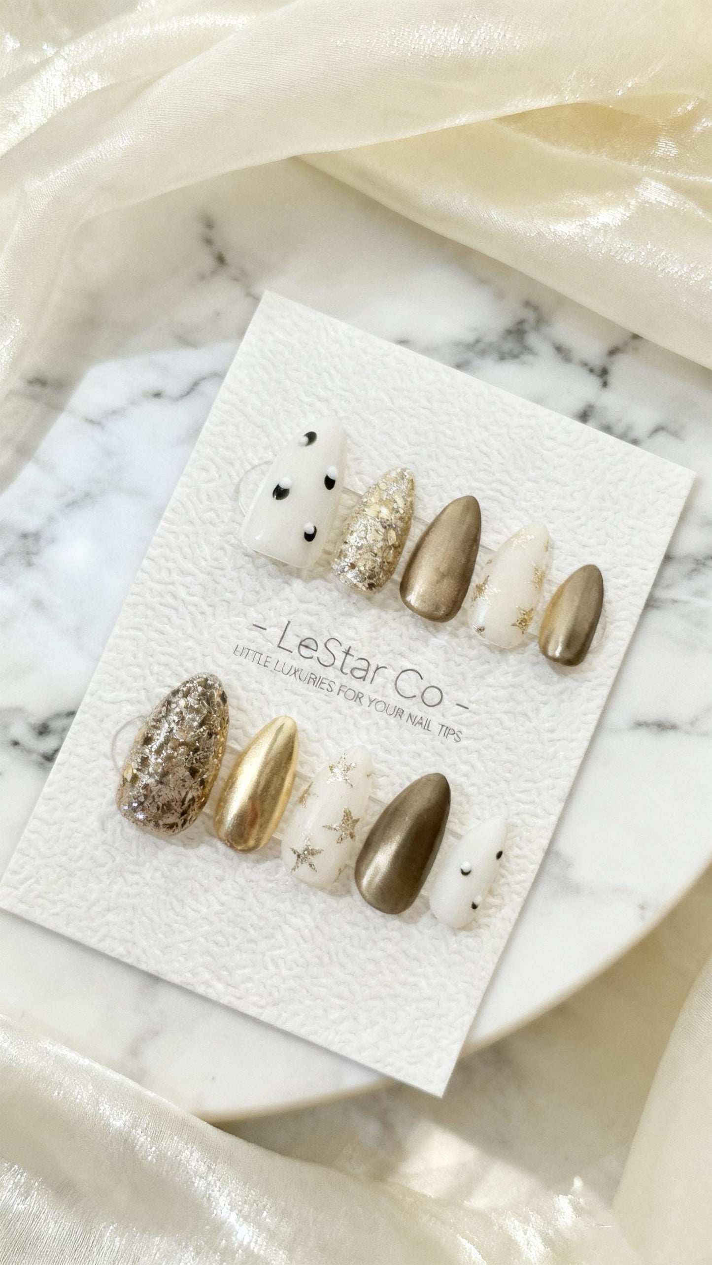 Reusable Gilded Night Sky |Premium Handmade Press on Nails Gel | Fake Nails | Cute Pressons Nail Artist faux nails ML567