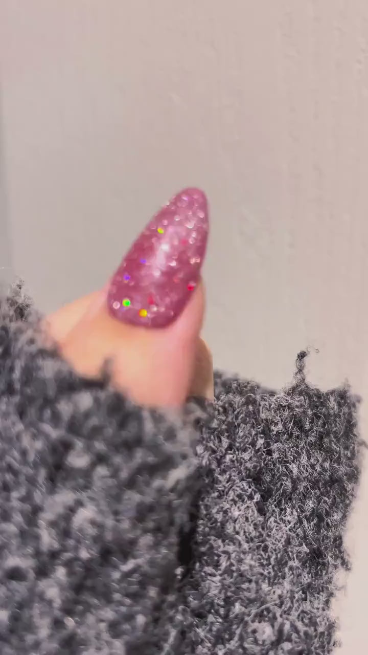 Rose Sprite | Sheer Hot Pink w/ Silver and Holographic Glitter | Ultra Shine Long Lasting Brush on UV Gels Home Nail Art  Manicure Supply