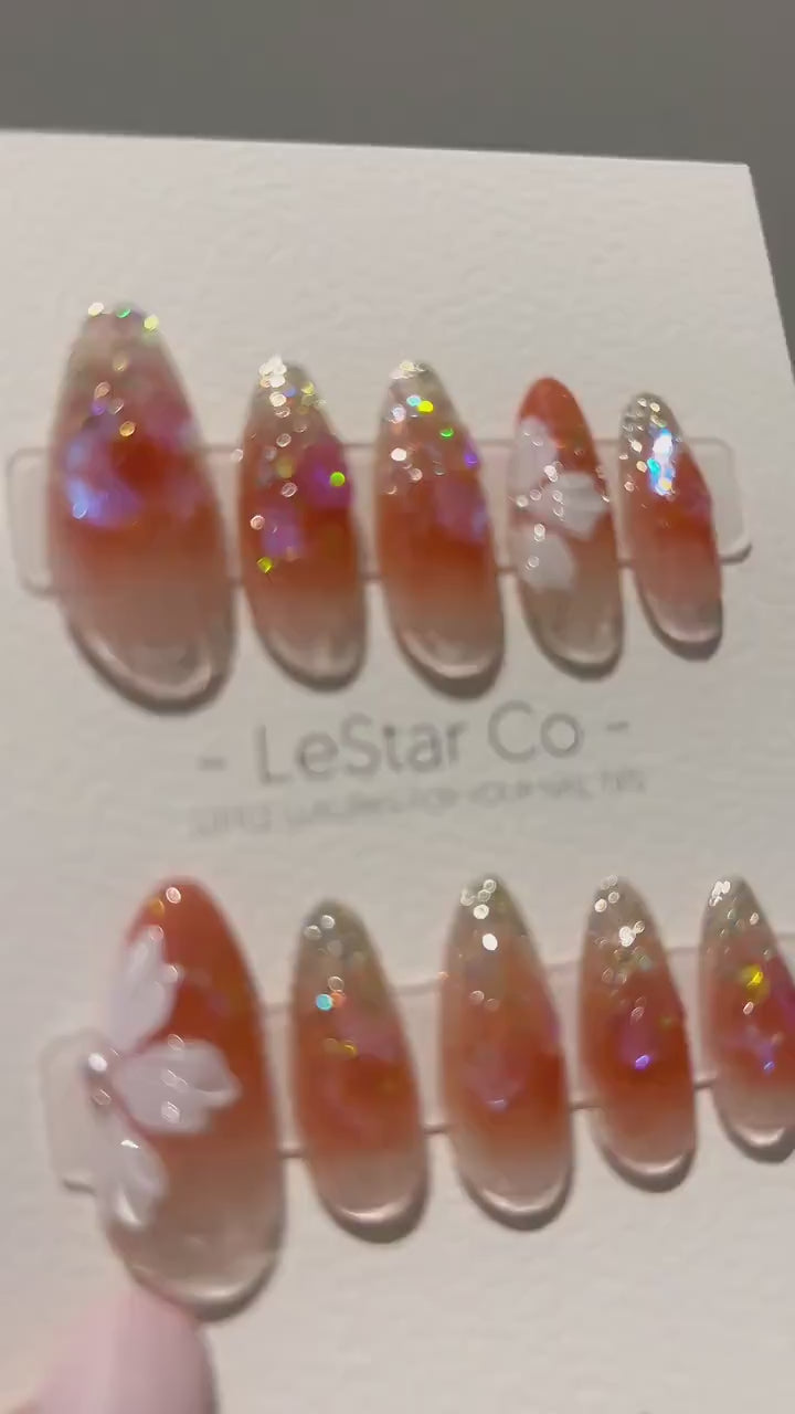 Reusable Sparkling Bloom | Premium Press on Nails Gel | Fake Nails | Cute Fun Colorful Gel Nail Artist faux nails BB249