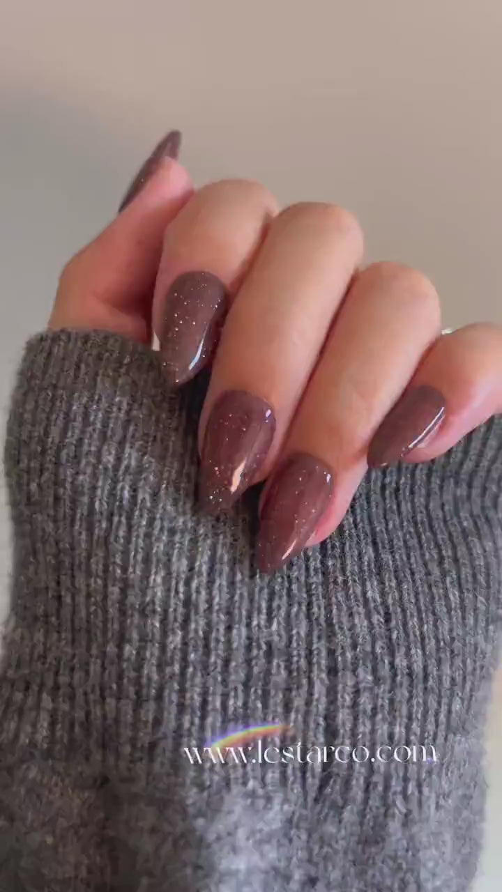 Walnut Luster | Sheer Brown w/ Silver Glitter | Ultra Shine Long Lasting Brush on UV Gels Home Nail DIY False Tips Manicure Nail Art Supply