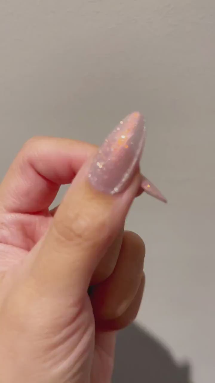 Sugarplum Fairy |Cat Eye Gel Polish | Sheer Pink w/Silver Red Shimmer | Long Lasting Brush on UV Gels Nail DIY  Manicure Nail Art Supply