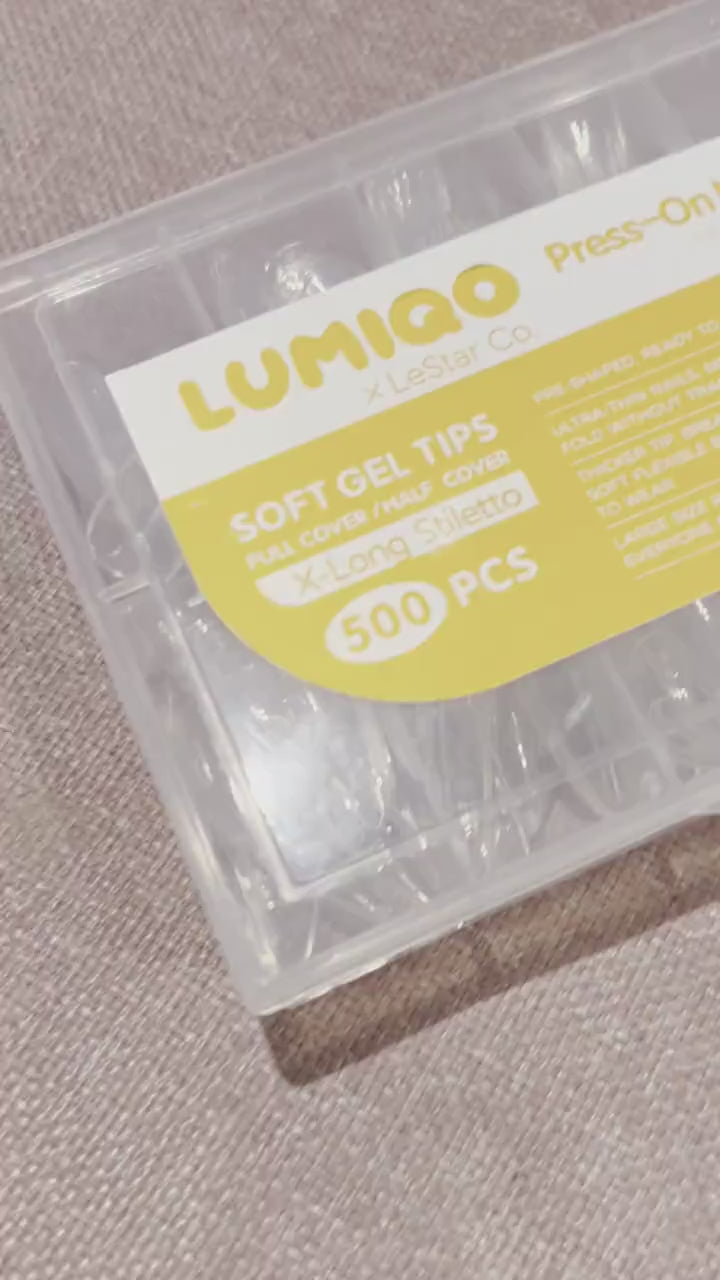 500pcs/12 Sizes Extra Long Stiletto Soft Gel Nail Tip Clear Press on Nail  Full Cover/Half Cover False Nails By LUMIQO DIY Nailart