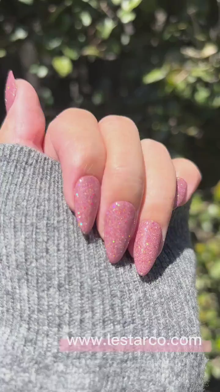 Ember Blush | Sheer Pink w/ Gold Red Glitter | Ultra Shine Long Lasting Brush on UV Gels Home Nail DIY False Tips Manicure Nail Art Supply