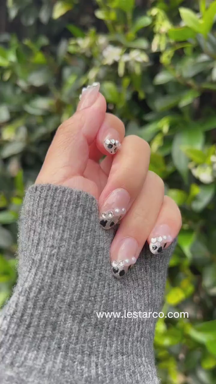 Reusable Leopard and Pearl | Premium Press on Nails Gel | Fake Nails | Cute Fun Colorful Colorful Gel Nail Artist faux nails xx221