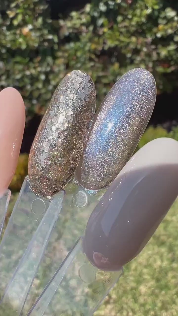 Ballet Shoes | Nude mix Silver Shimmer | Ultra Shine Long Lasting Brush on UV Gels Home Nail DIY False Tips Manicure Nail Art Supply