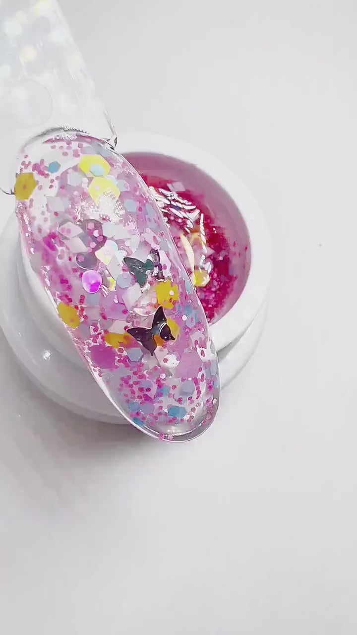 Playground | Mixed Pastel Colour Particles Silver Butterfly  | Ultra Shine UV Gels Polish Home Nail DIY False Tips Nail Art Supply