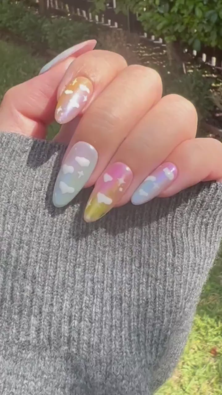 Reusable Rainbow Cloud | Premium Press on Nails Gel Manicure | Fake Nails | Handmade | Lestarco faux nails 146zz