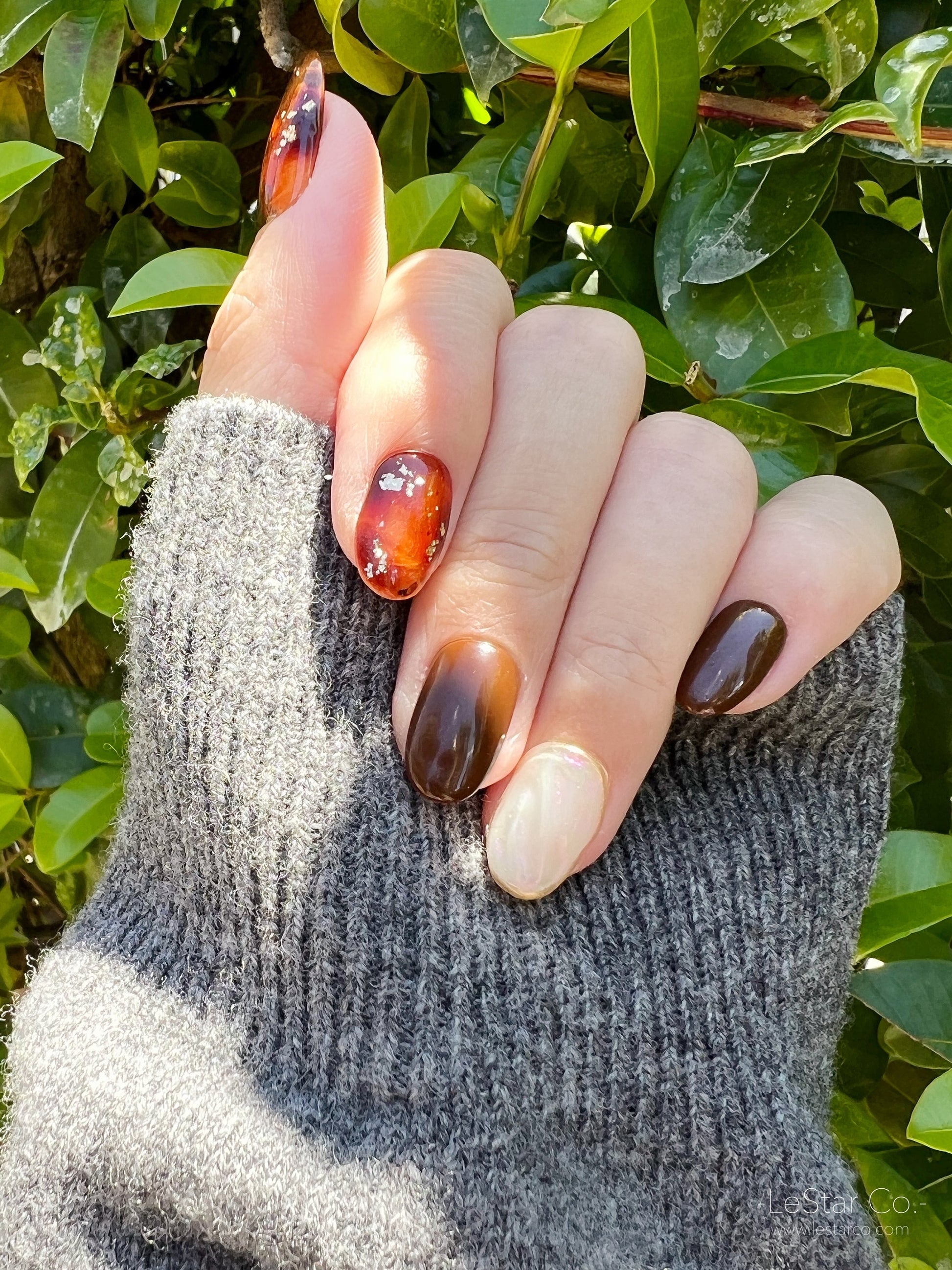 Reusable Amber Nails Premium Short Press on Nails Gel Manicure | Fake Nails | Handmade | Lestarco faux nails XWZ115