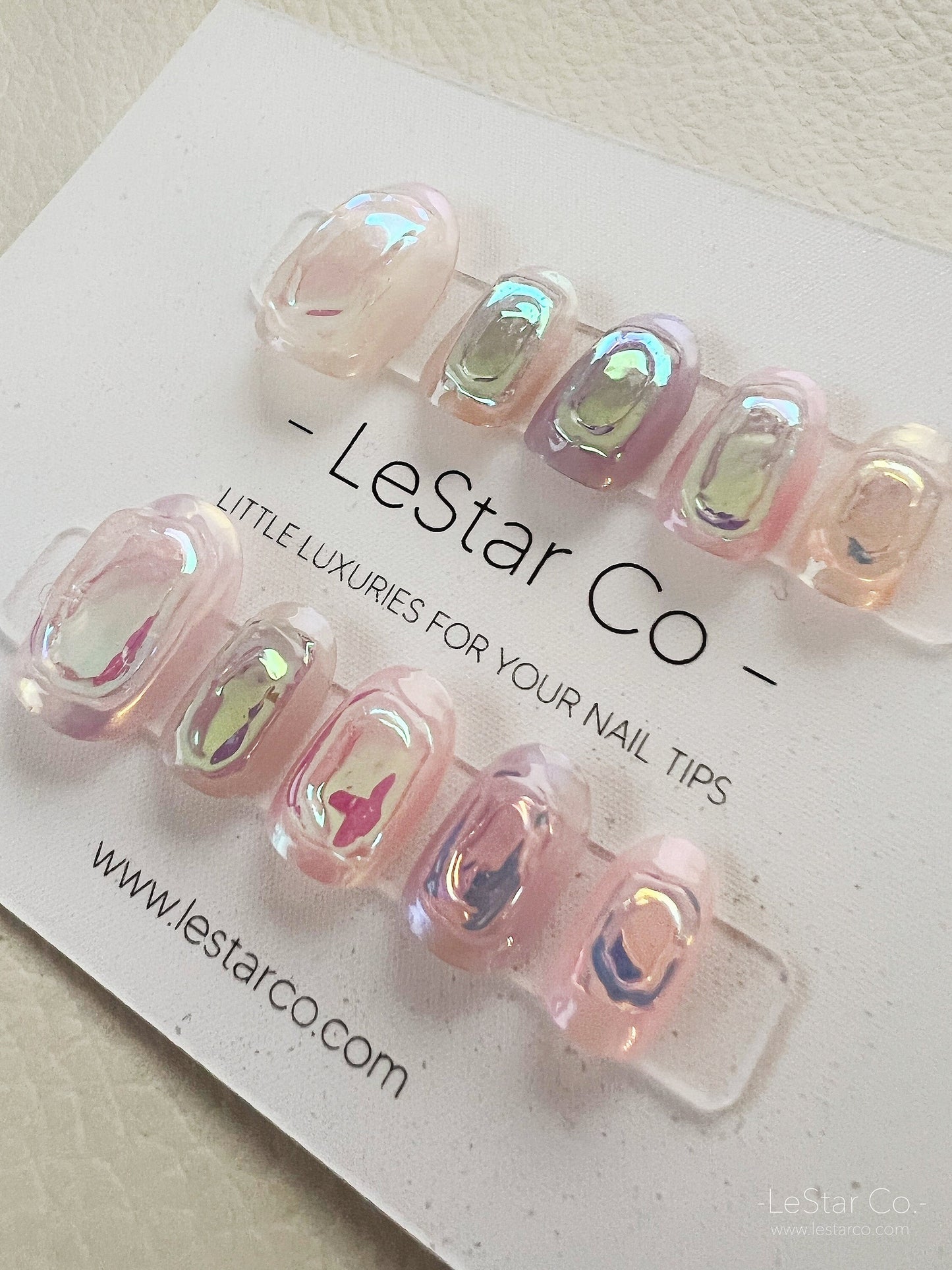 Reusable Iridescent Icy Premium Short Press on Nails Gel Manicure | Fake Nails | Handmade | Lestarco faux nails 132zz