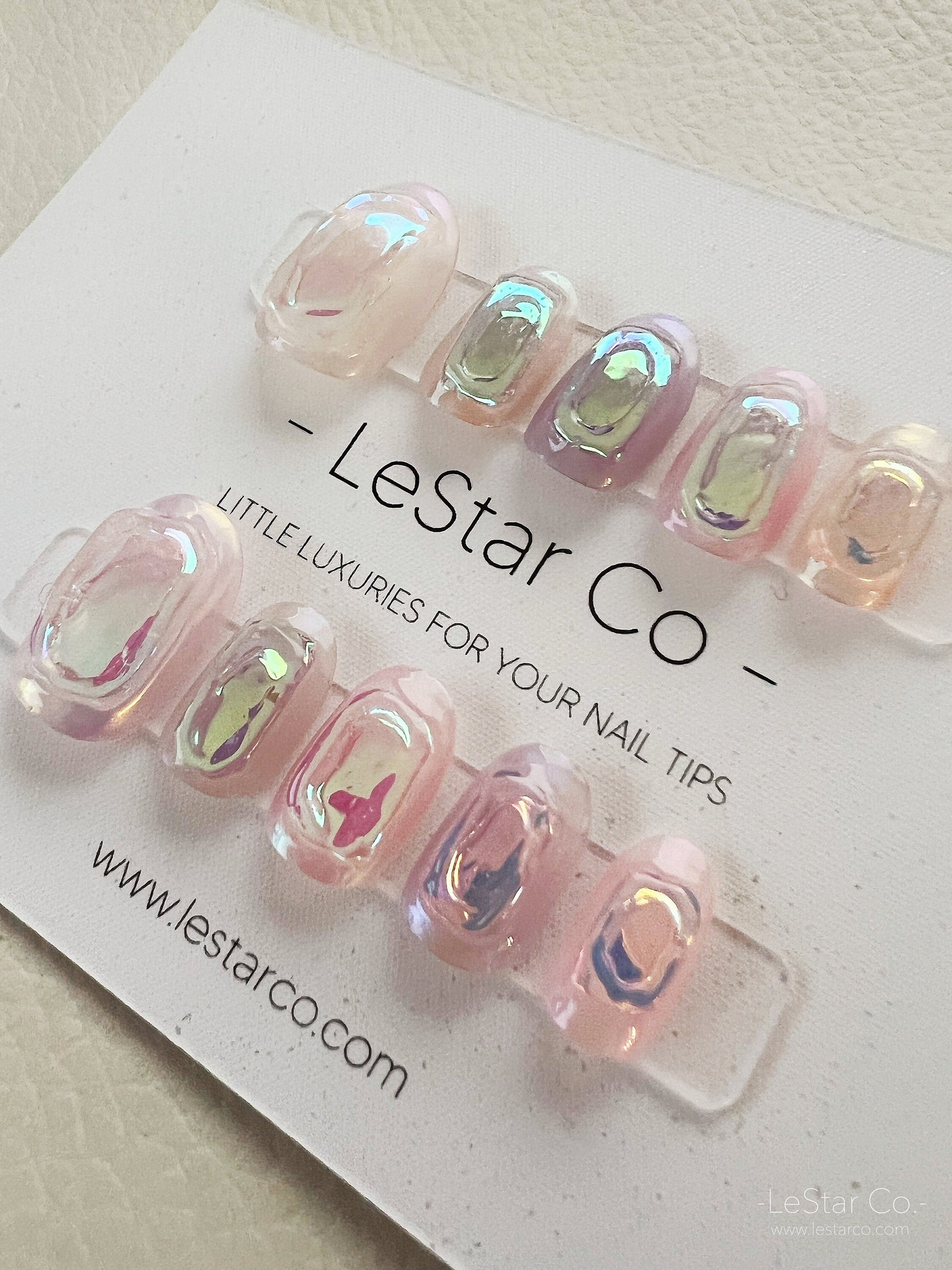Reusable Iridescent Icy Premium Short Press on Nails Gel Manicure | Fake Nails | Handmade | Lestarco faux nails 132zz