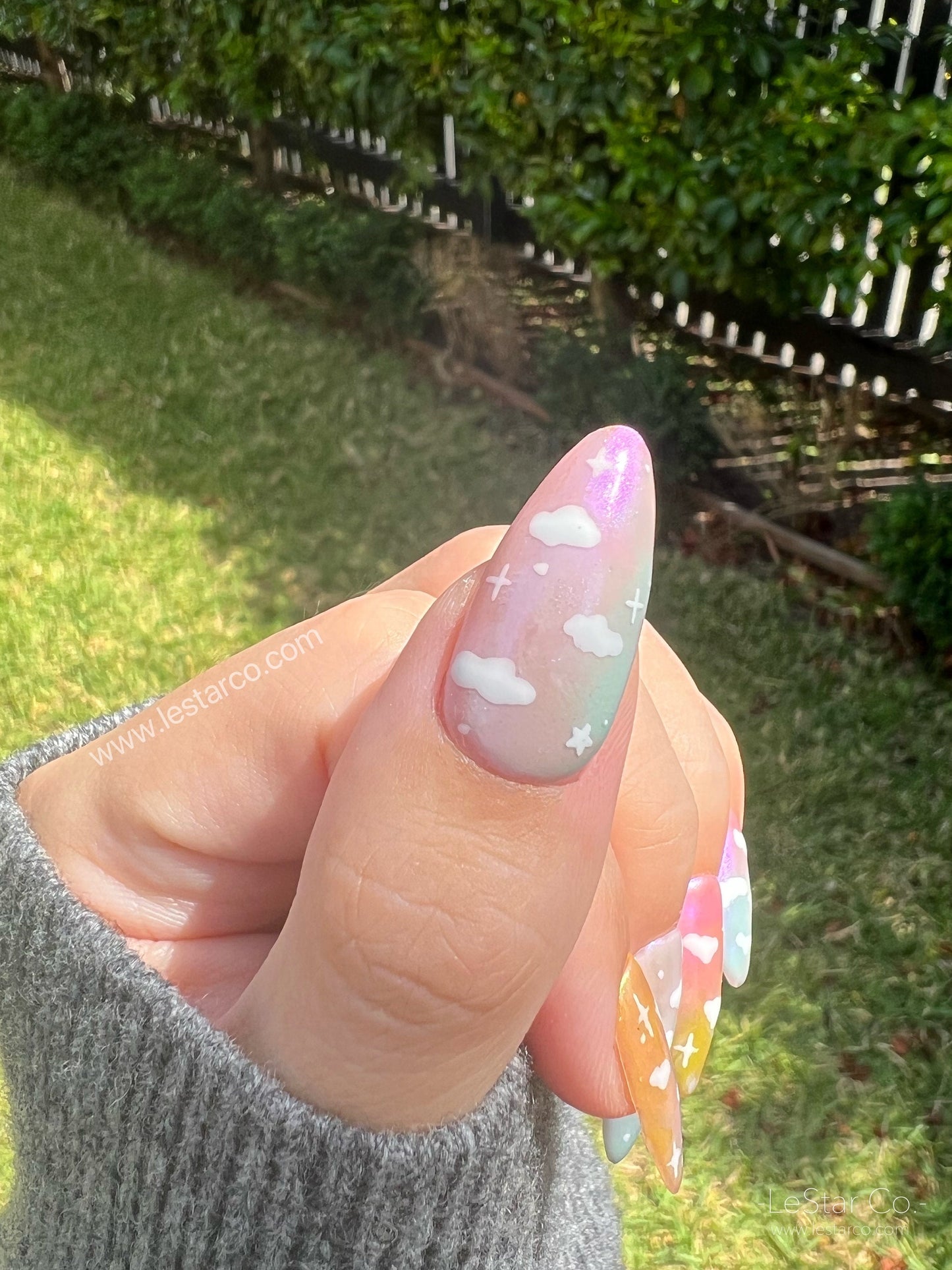 Reusable Rainbow Cloud | Premium Press on Nails Gel Manicure | Fake Nails | Handmade | Lestarco faux nails 146zz