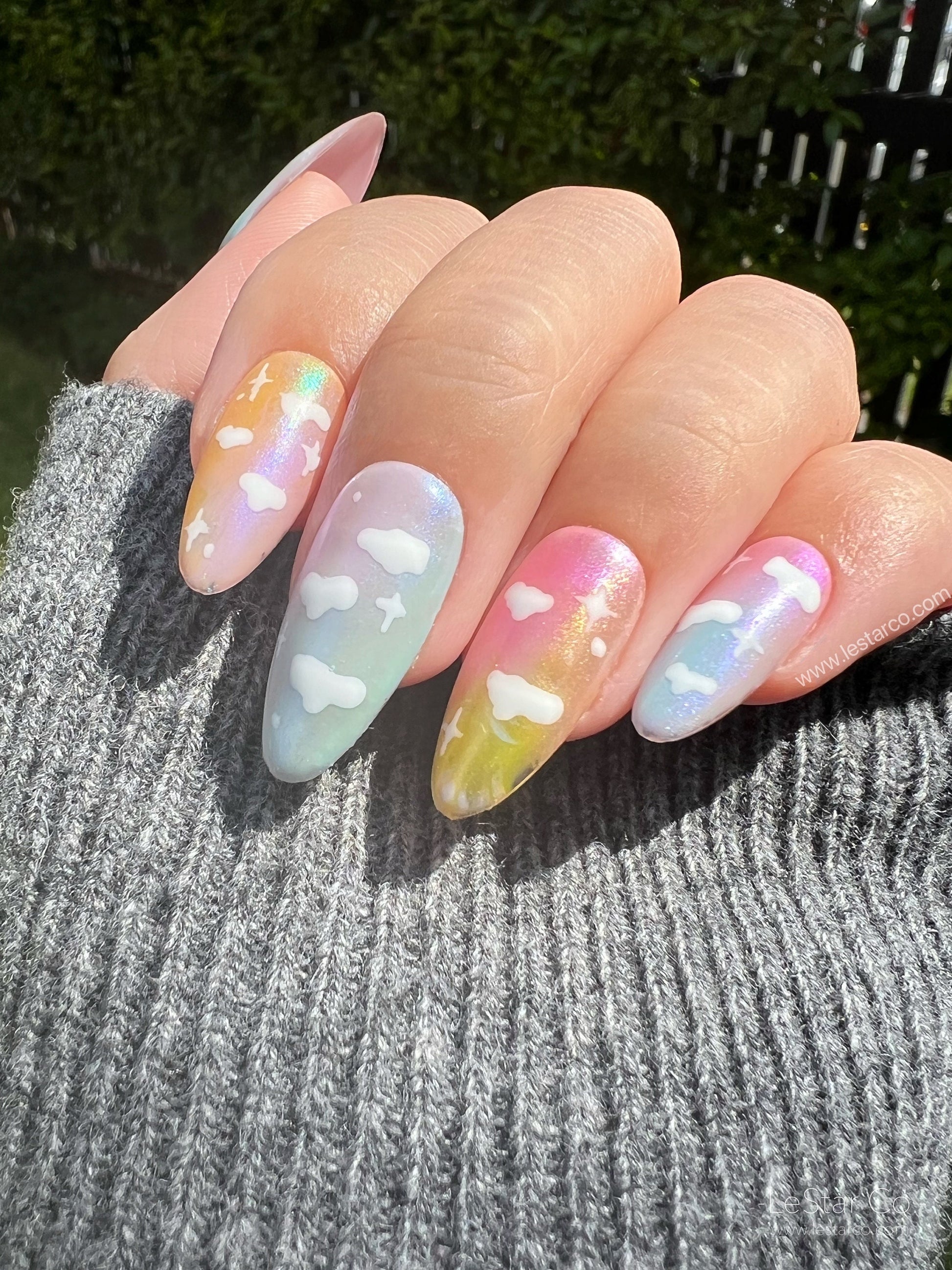 Reusable Rainbow Cloud | Premium Press on Nails Gel Manicure | Fake Nails | Handmade | Lestarco faux nails 146zz