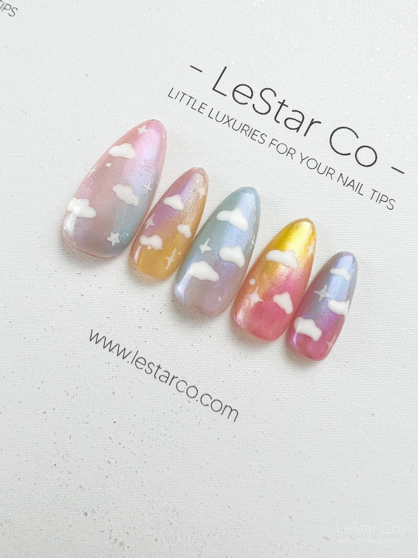 Reusable Rainbow Cloud | Premium Press on Nails Gel Manicure | Fake Nails | Handmade | Lestarco faux nails 146zz