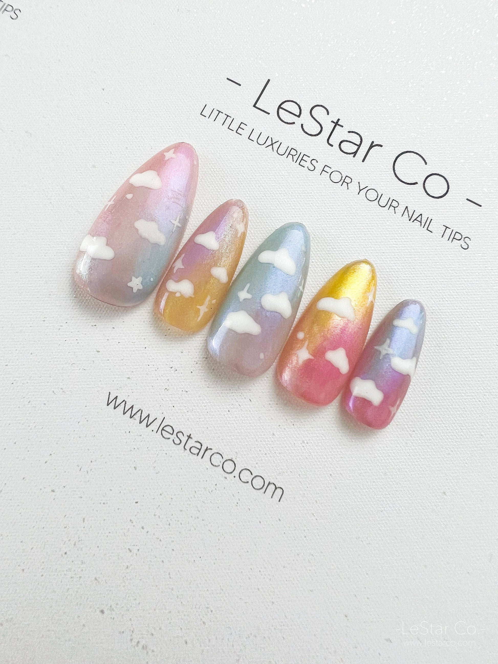Reusable Rainbow Cloud | Premium Press on Nails Gel Manicure | Fake Nails | Handmade | Lestarco faux nails 146zz