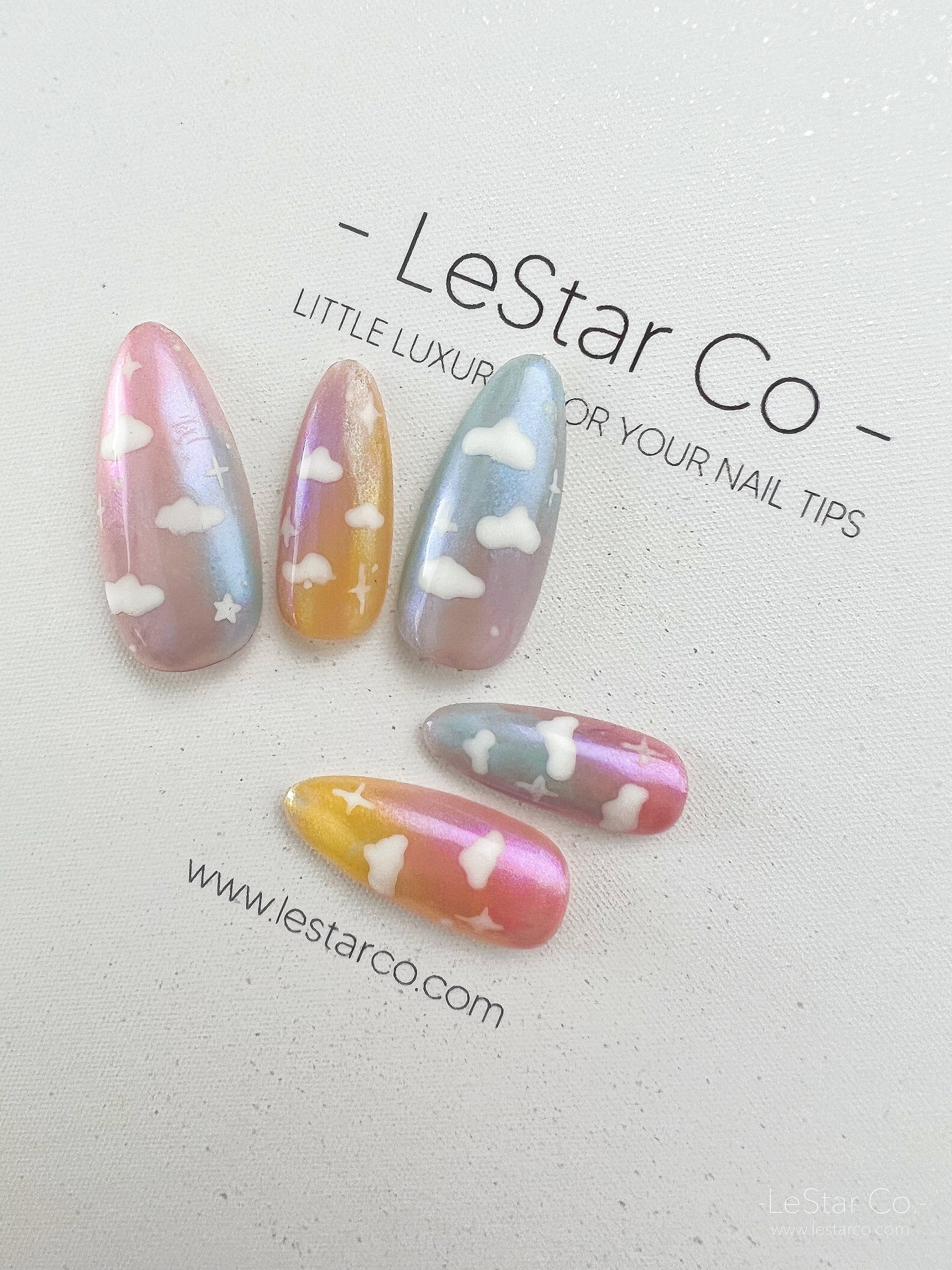 Reusable Rainbow Cloud | Premium Press on Nails Gel Manicure | Fake Nails | Handmade | Lestarco faux nails 146zz