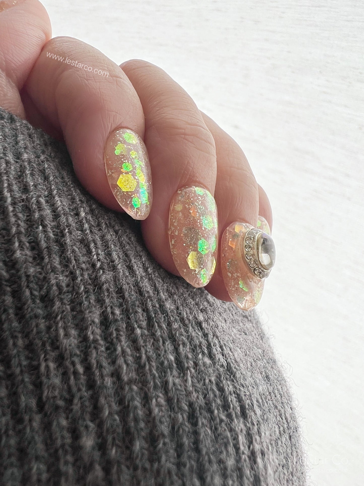 Reusable Glitter w/ Oval Gem Premium Press on Nails Gel Manicure | Fake Nails | Handmade | Lestarco faux nails XWZ099
