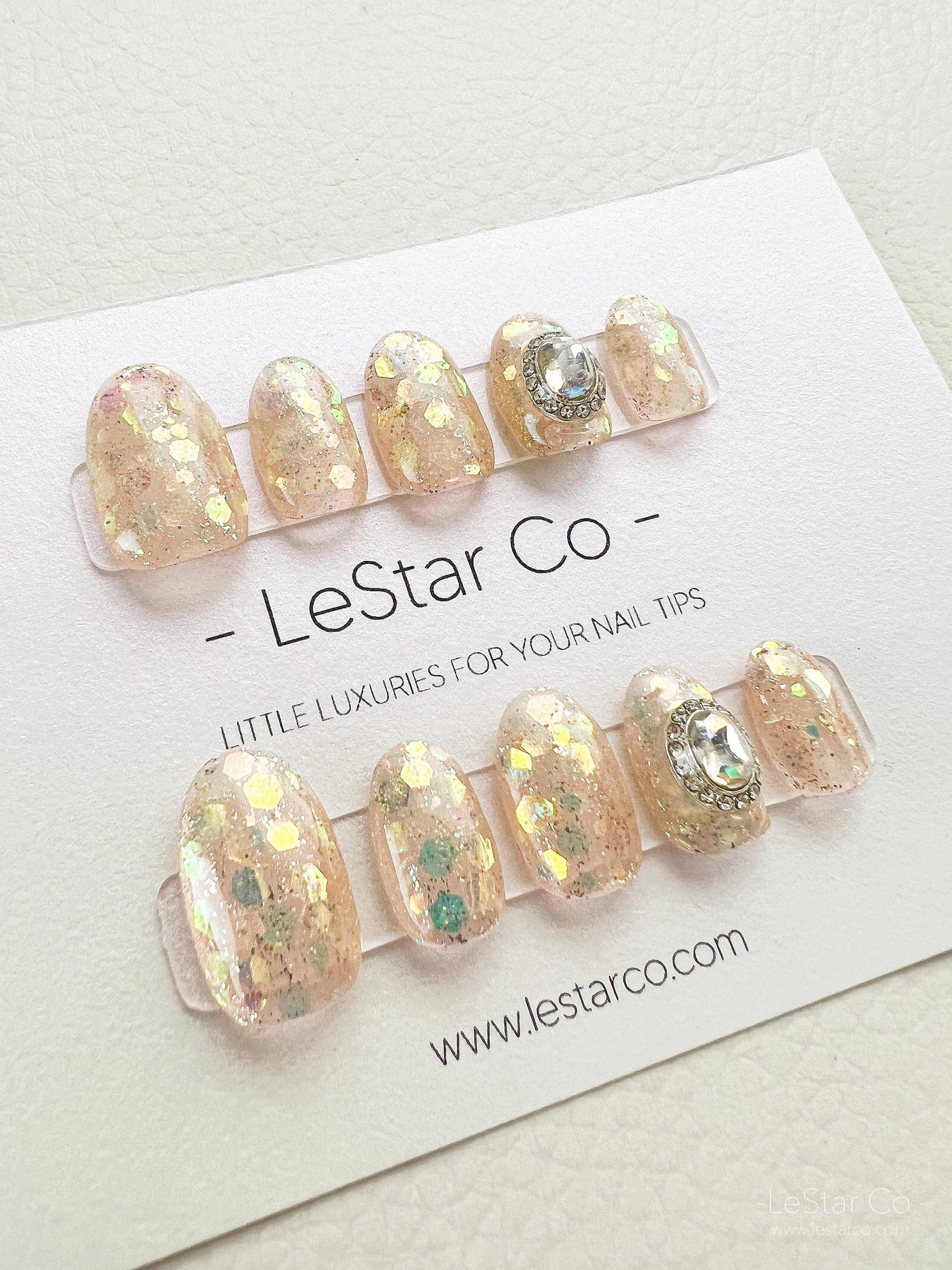 Reusable Glitter w/ Oval Gem Premium Press on Nails Gel Manicure | Fake Nails | Handmade | Lestarco faux nails XWZ099
