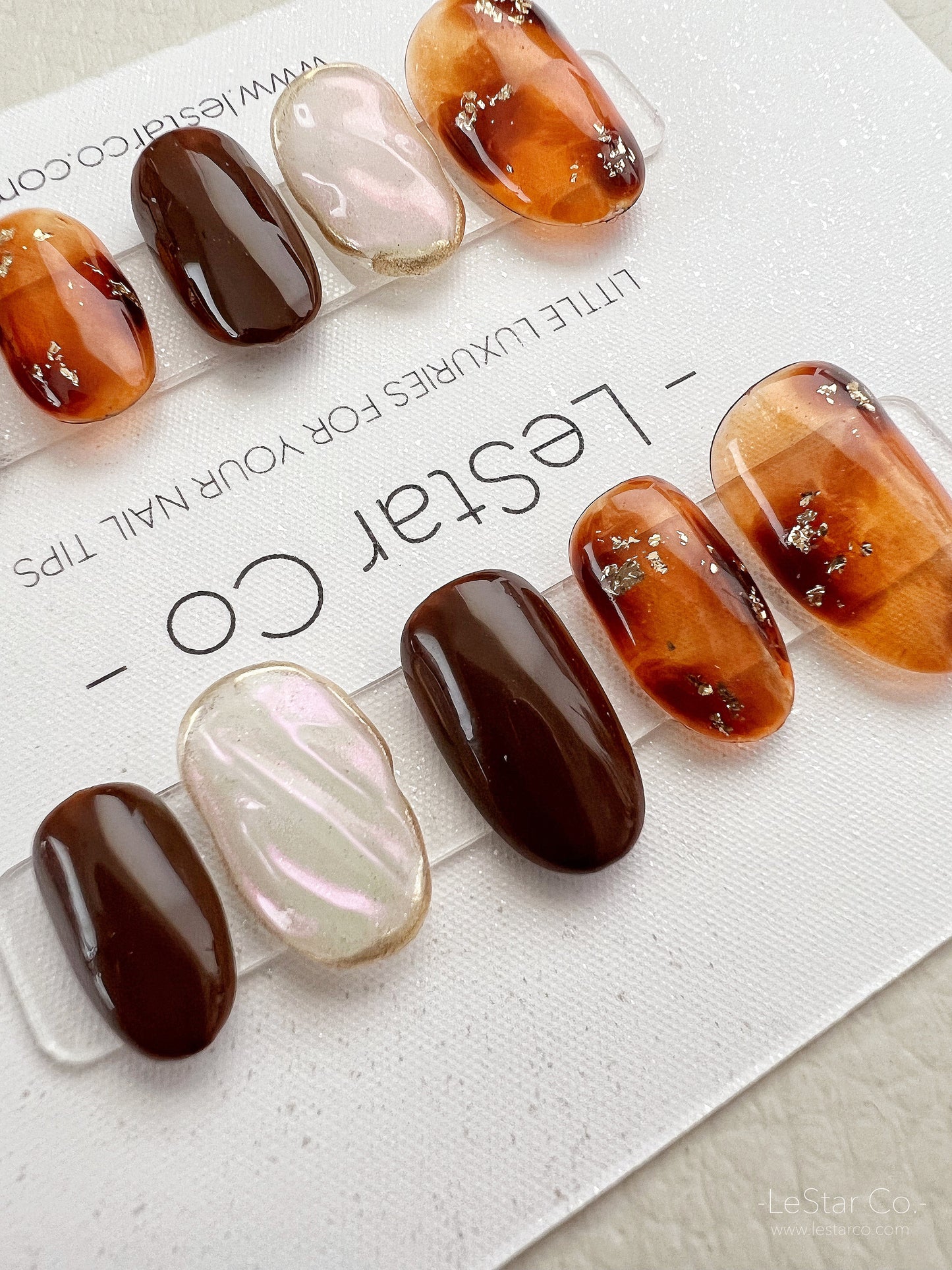 Reusable Amber Nails Premium Short Press on Nails Gel Manicure | Fake Nails | Handmade | Lestarco faux nails XWZ115