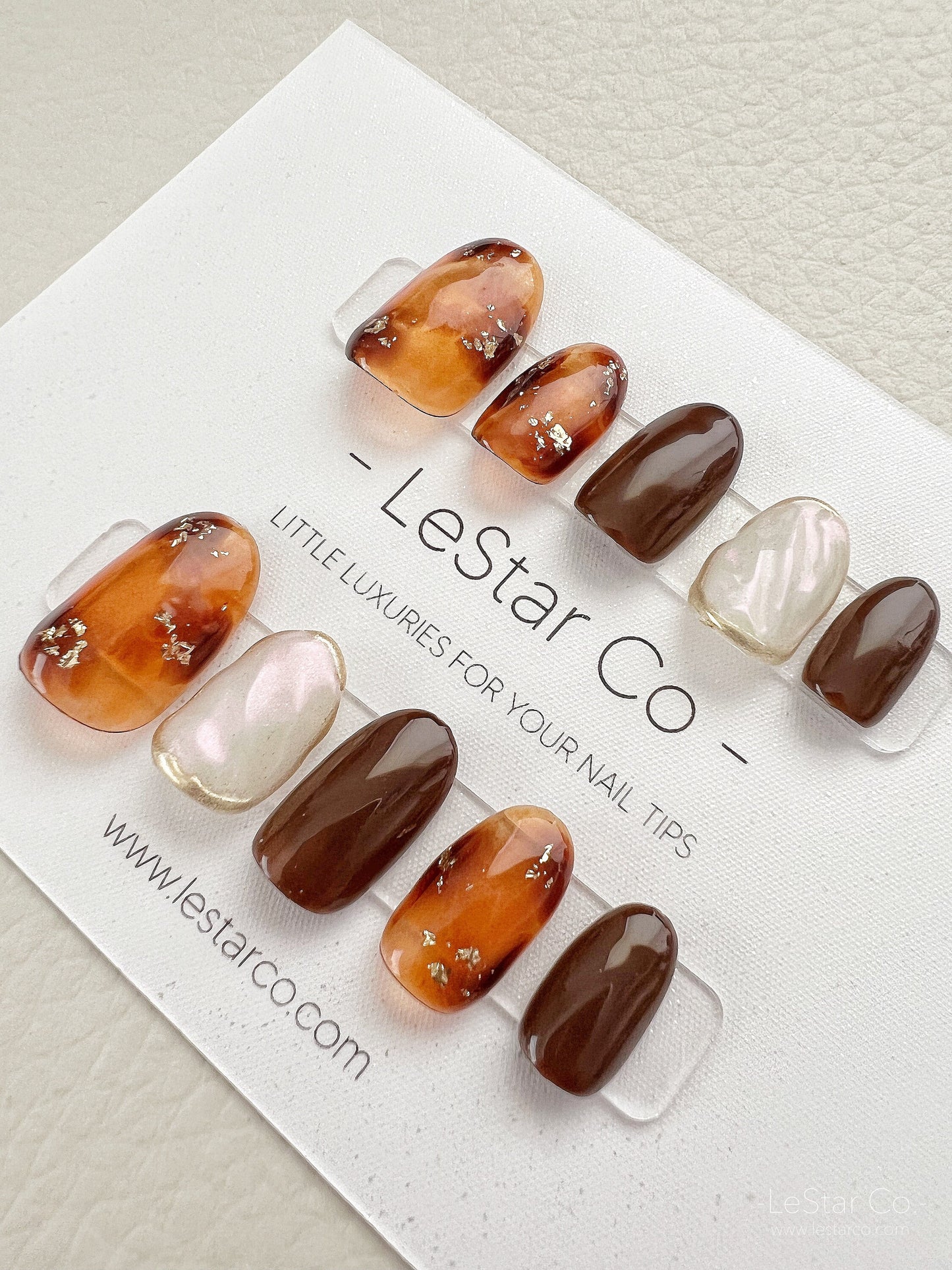 Reusable Amber Nails Premium Short Press on Nails Gel Manicure | Fake Nails | Handmade | Lestarco faux nails XWZ115